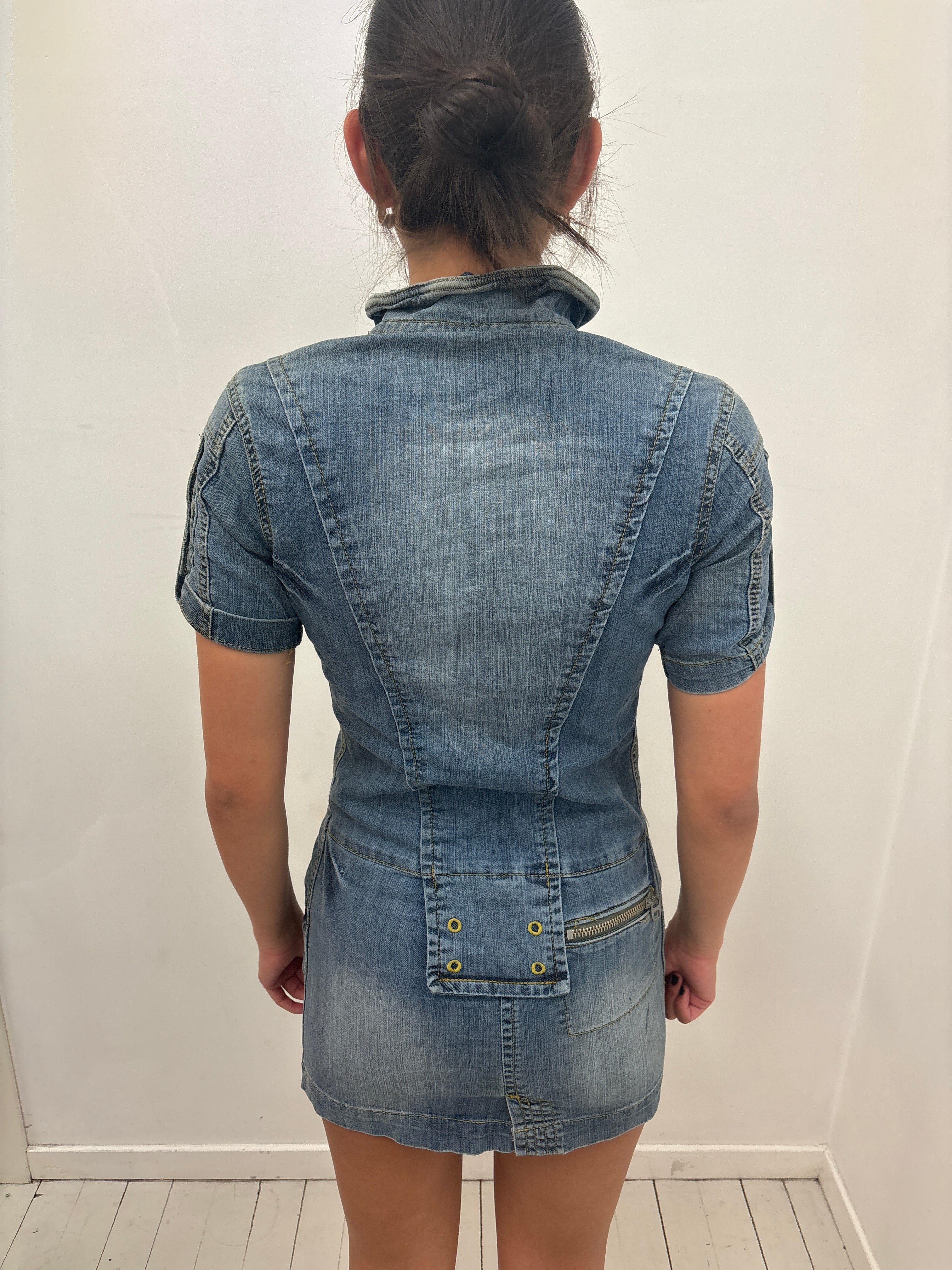 Denim Zip Front Mini Dress Utility Y2K