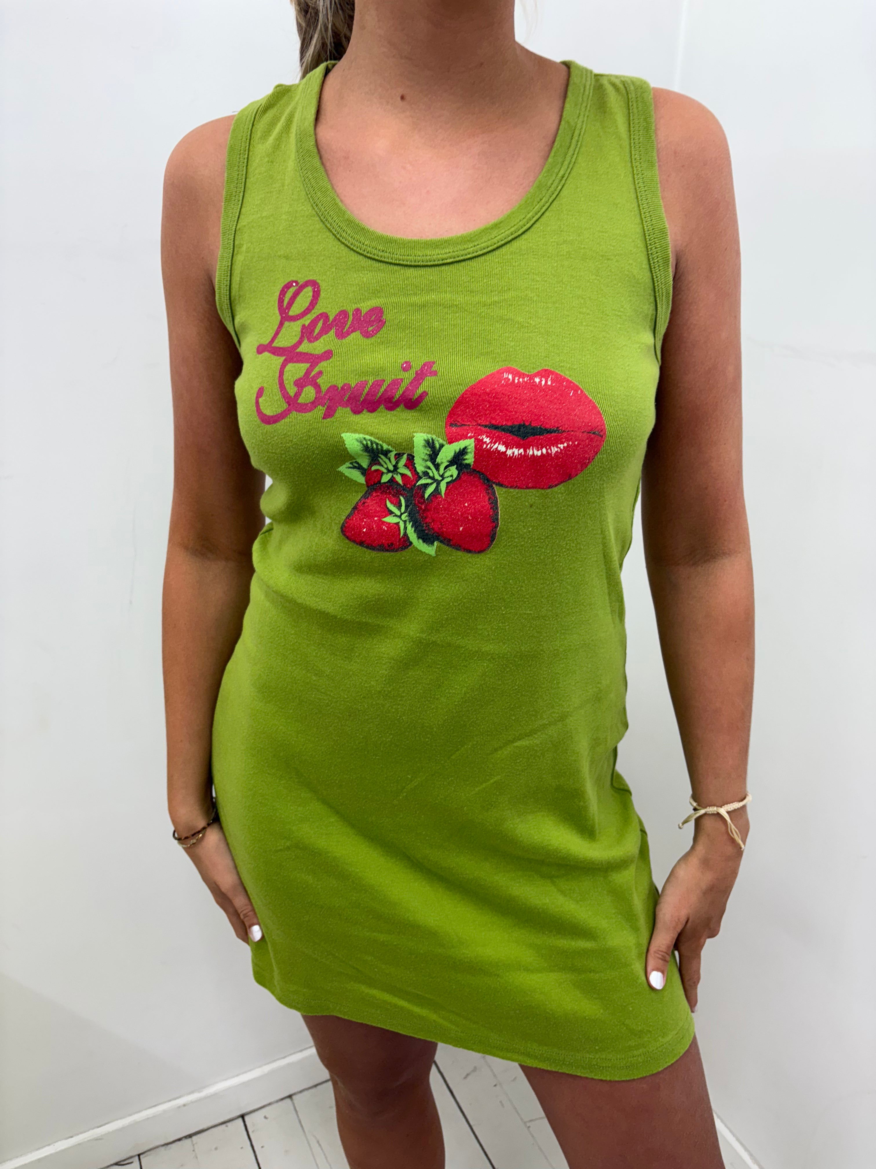 Lime Green "Love Fruit" Glitter Graphic Mini Dress