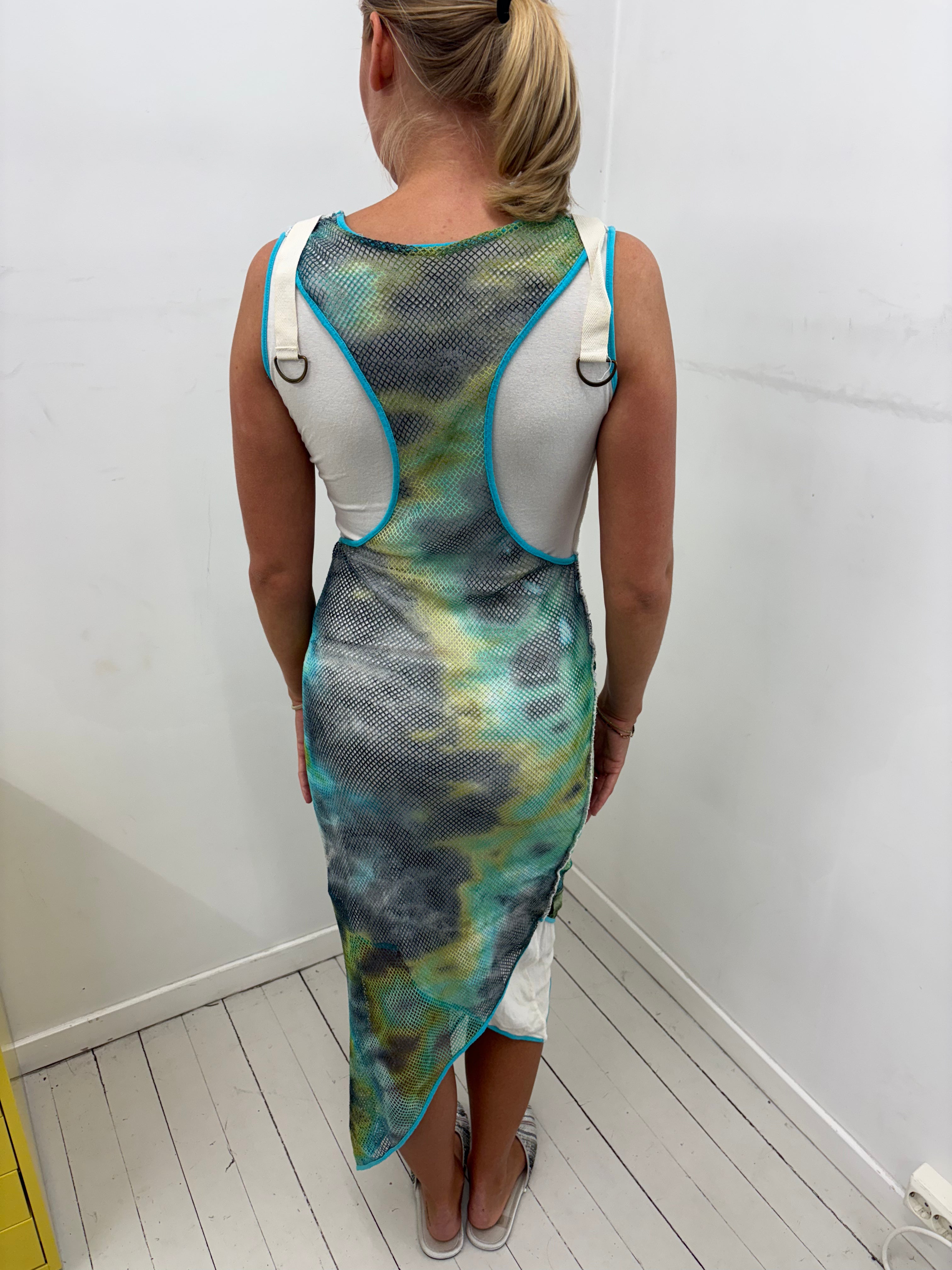 Snake Print Mesh Midi Dress With Utility Belt Bag