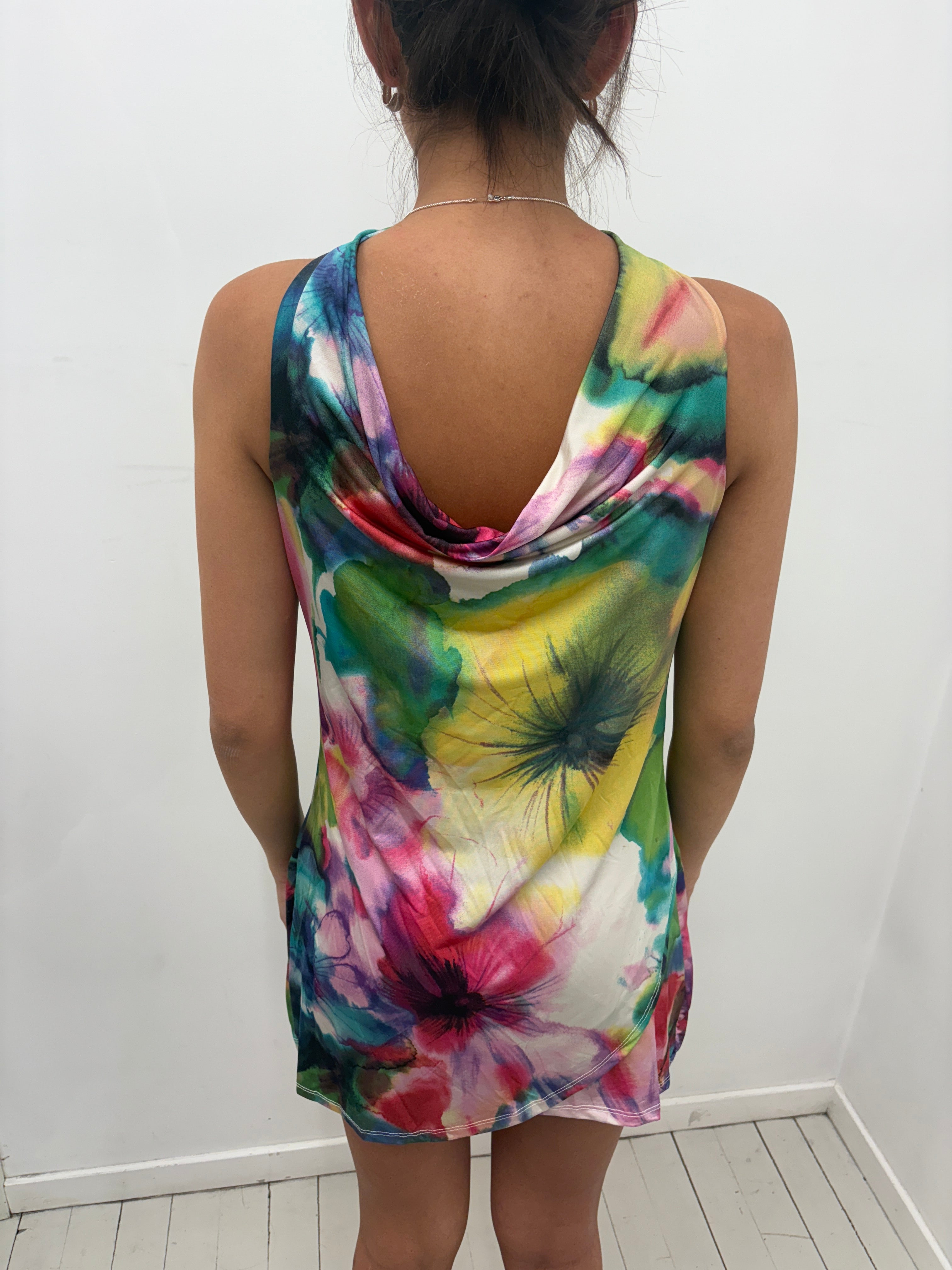 Watercolor Print Halter Dress
