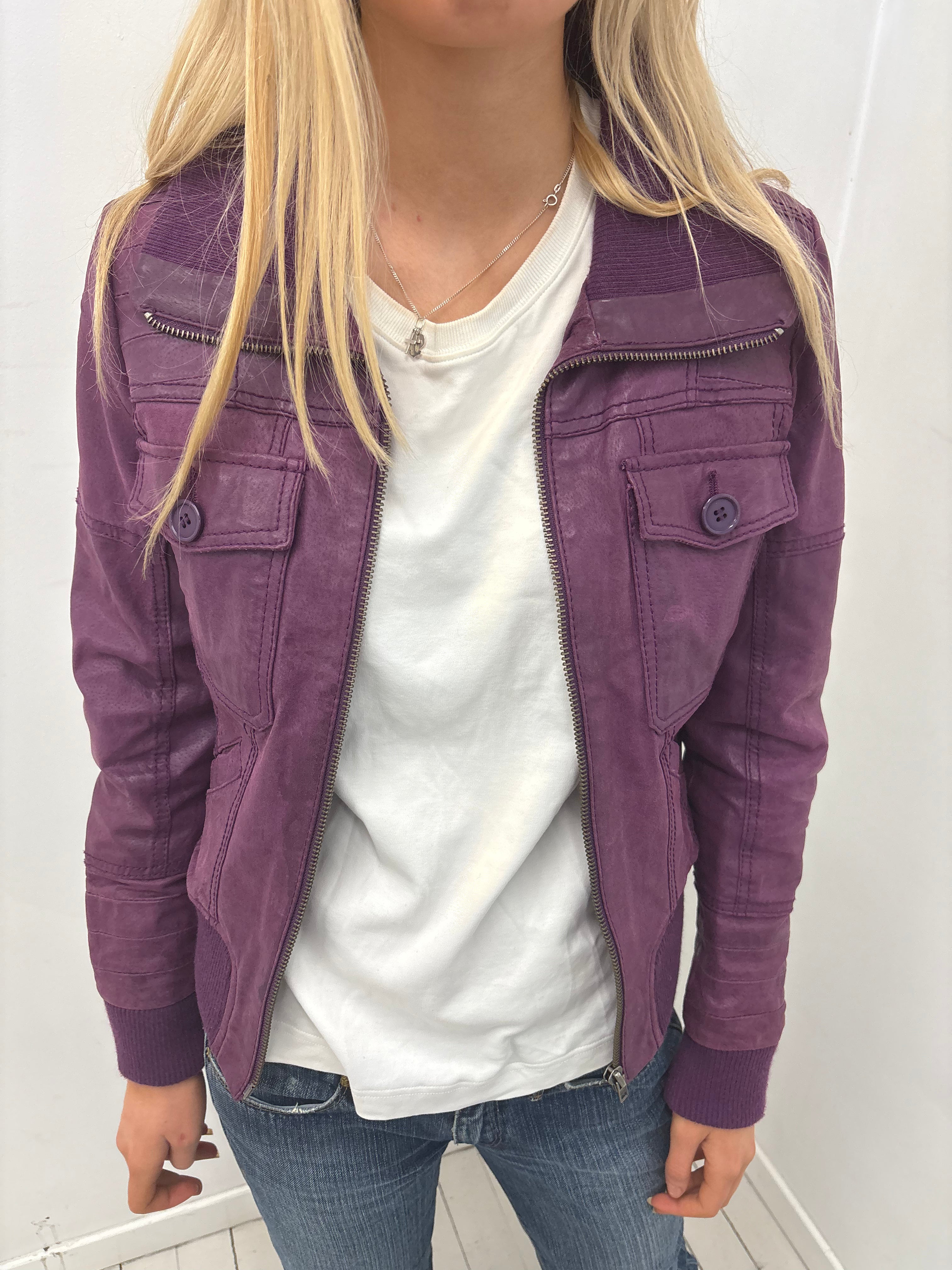 Plum Leather Y2K Zip Jacket