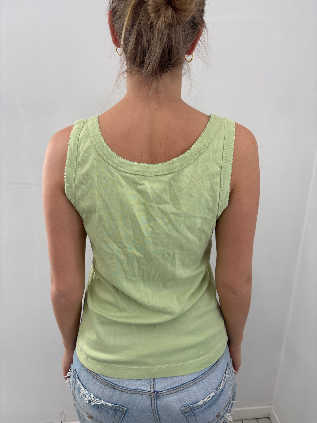 Light Green Graphic Floral Tank Top