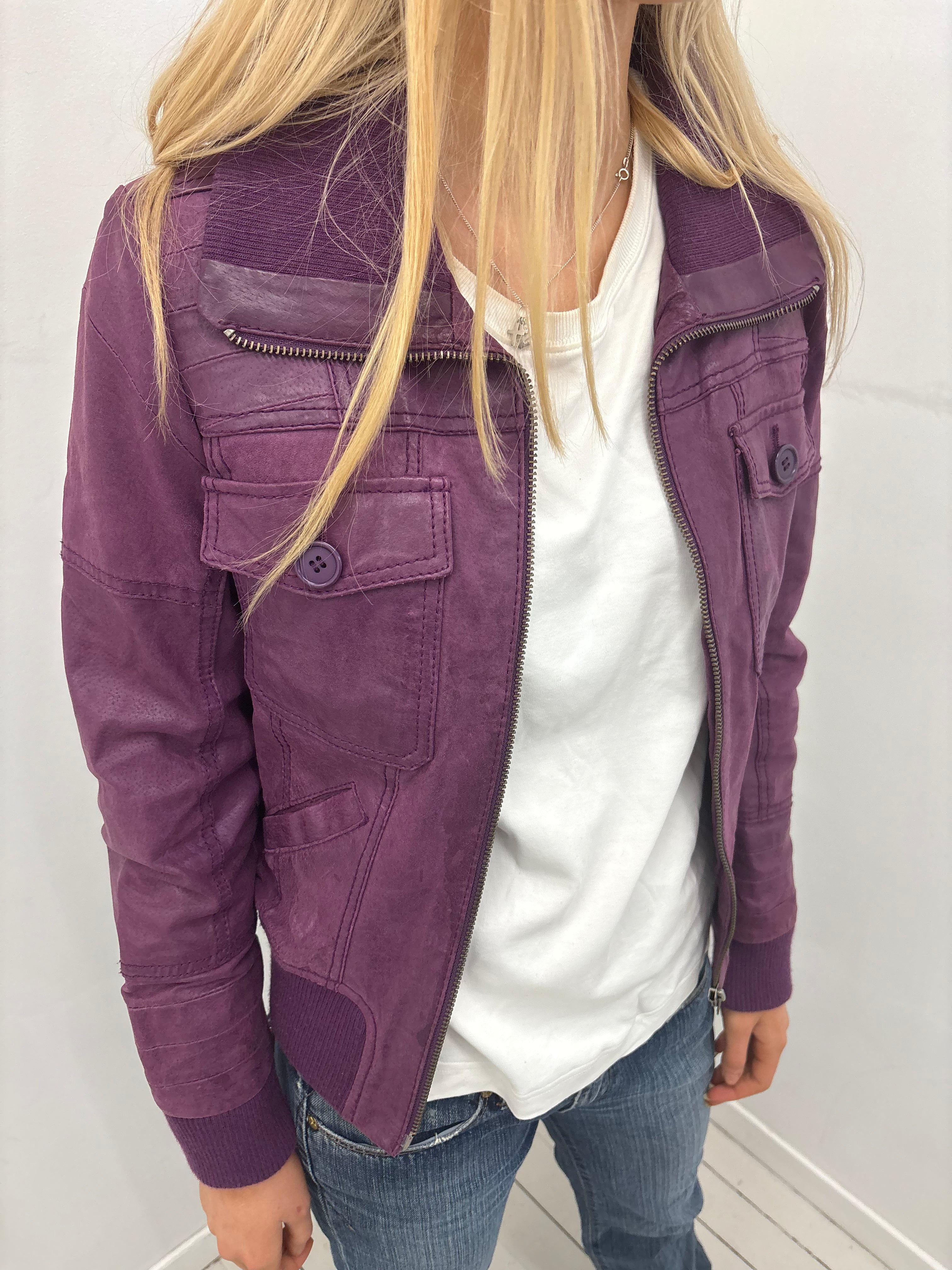 Plum Leather Y2K Zip Jacket