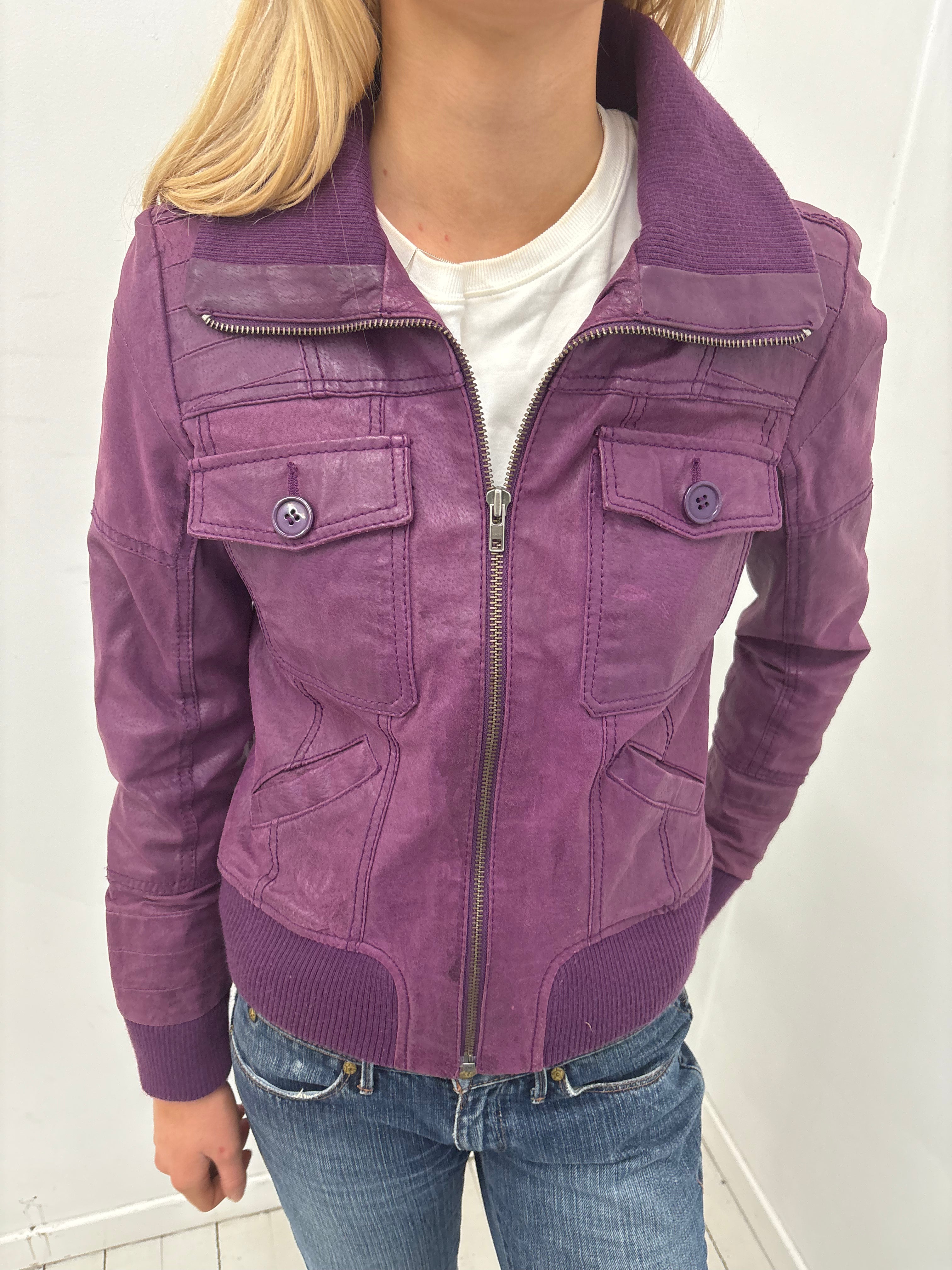 Plum Leather Y2K Zip Jacket