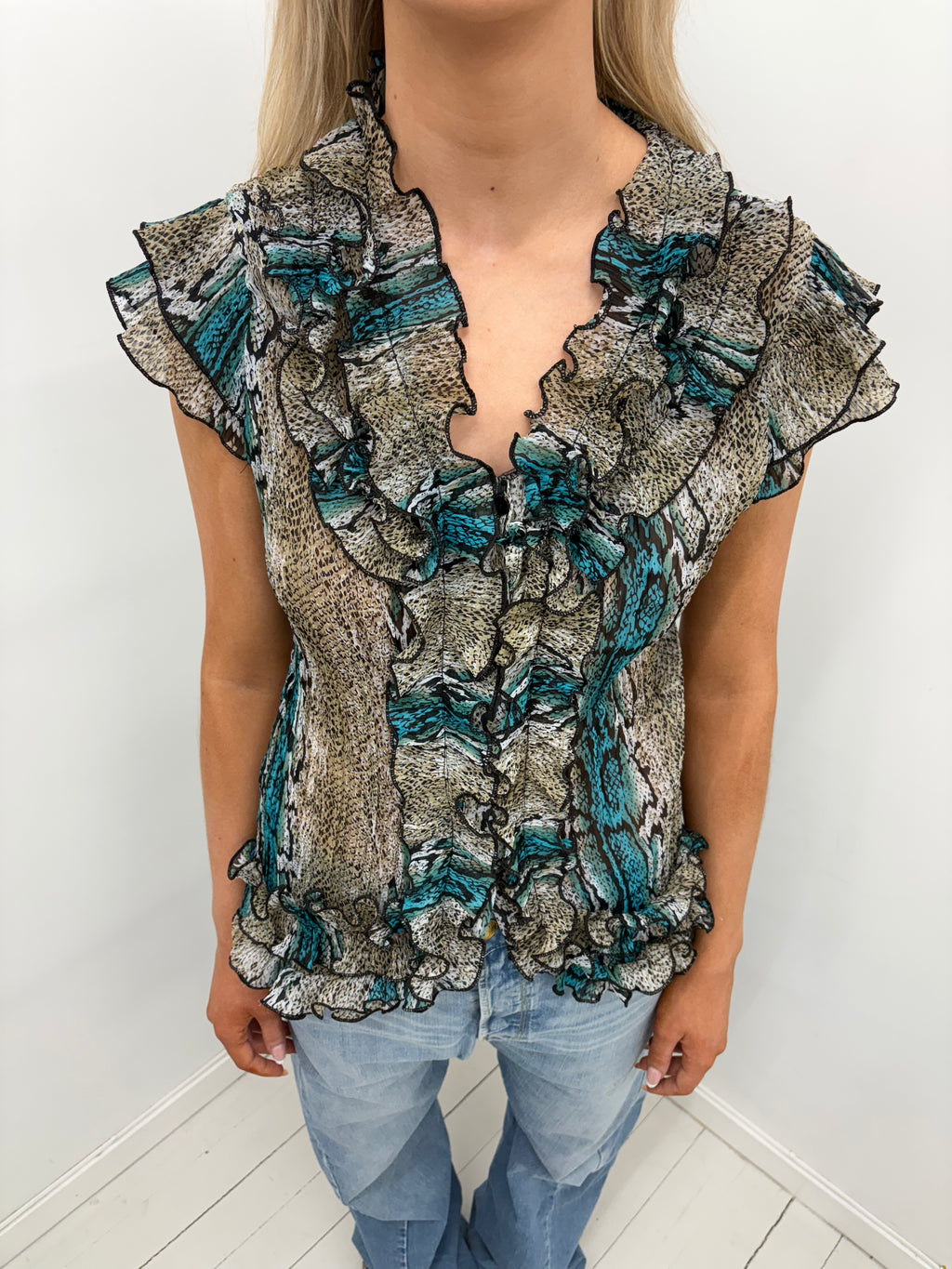 Ruffle snakeskin blouse