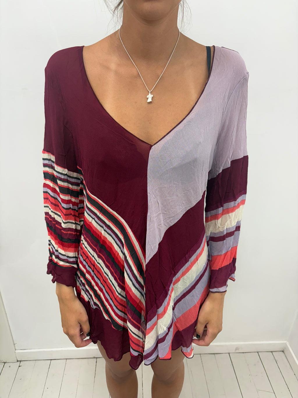 Burgundy Colorblock Striped Tunic Dress