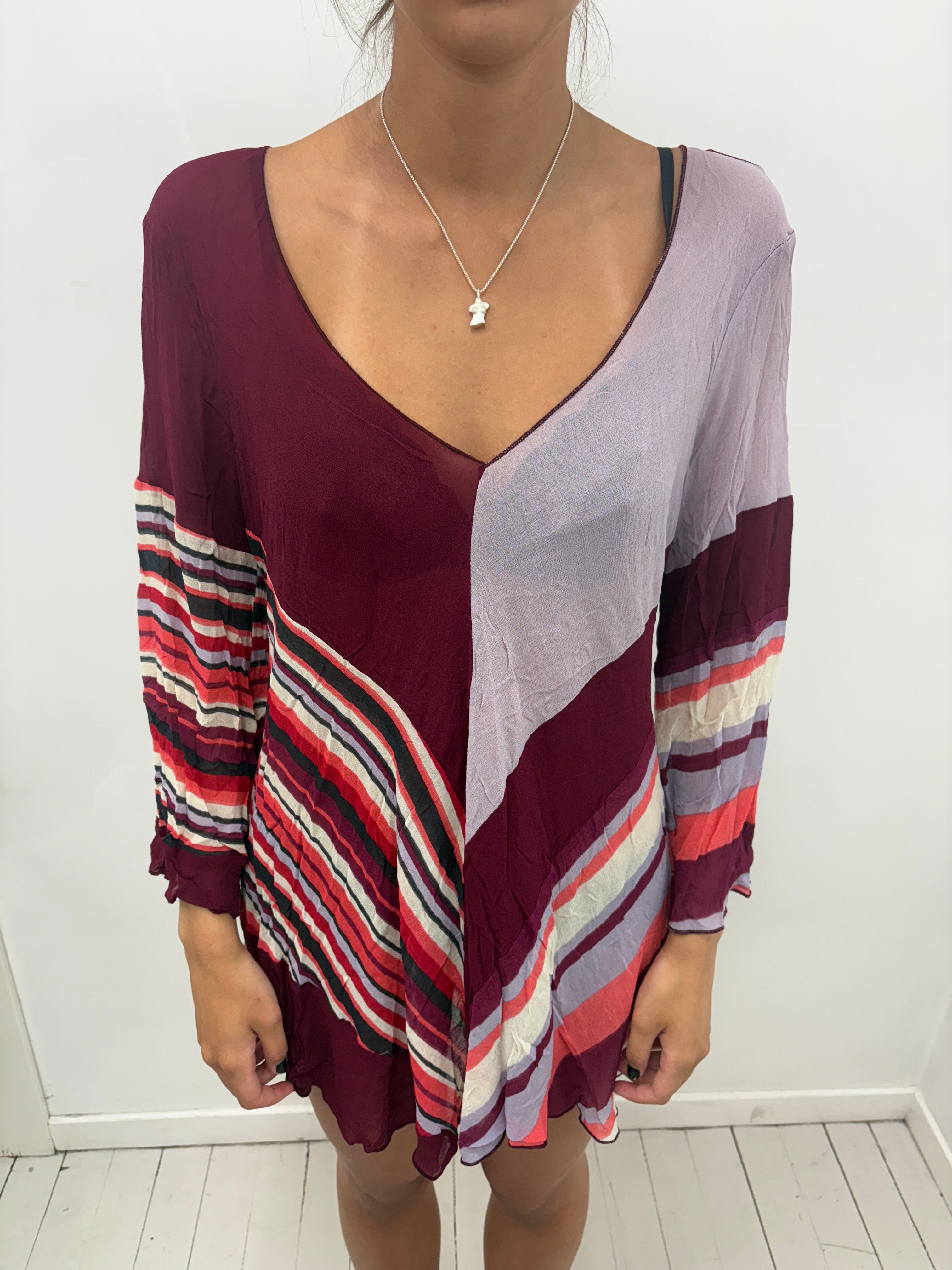 Burgundy Colorblock Striped Tunic Dress