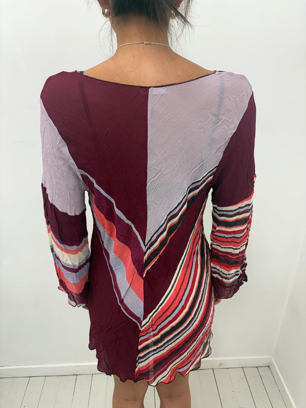 Burgundy Colorblock Striped Tunic Dress