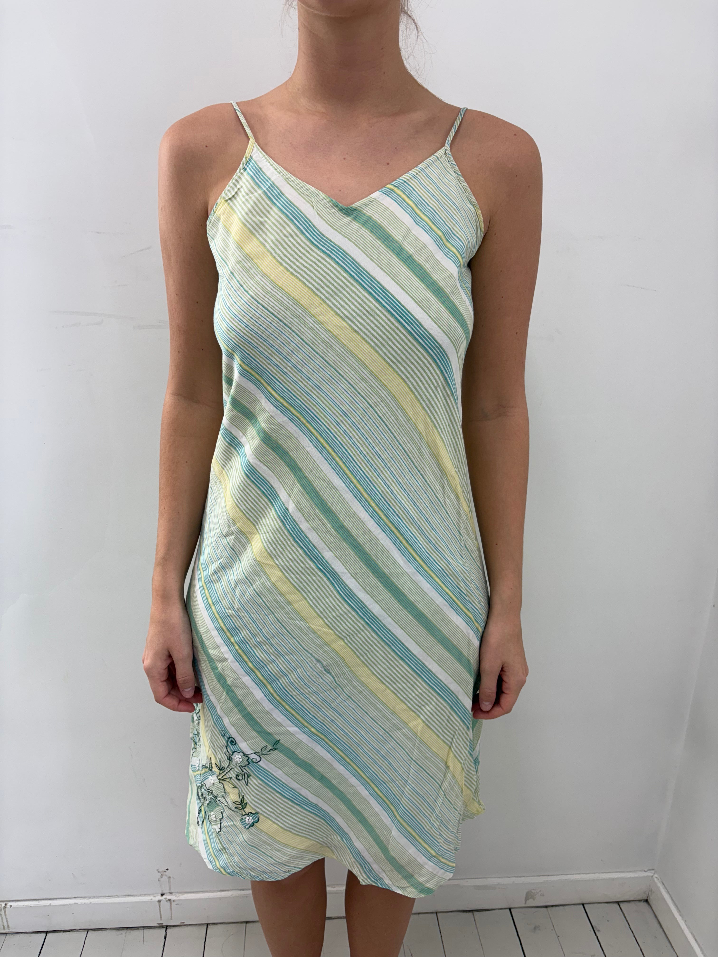 Pastel Stripe Slip Dress with Floral Detail