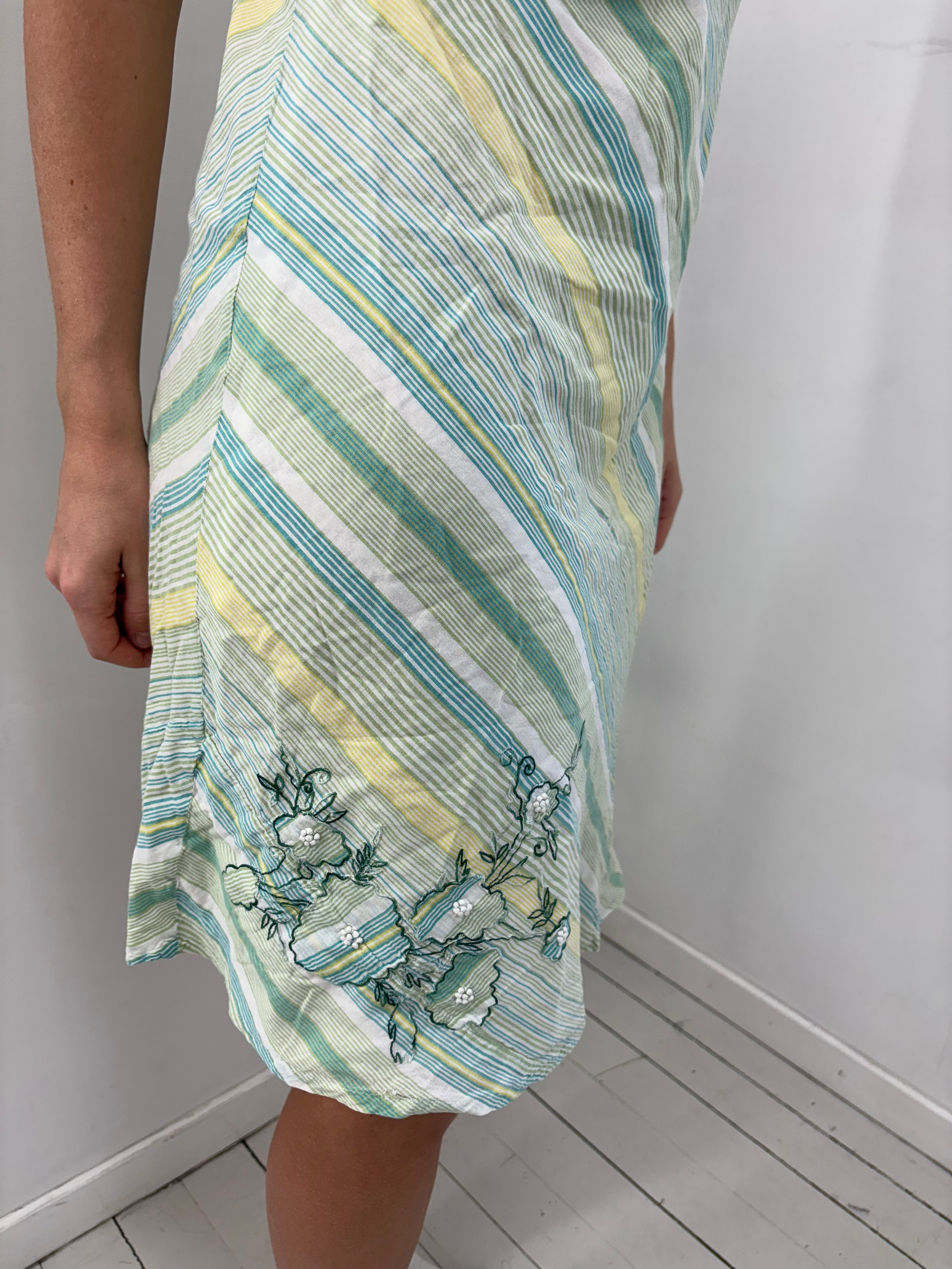 Pastel Stripe Slip Dress with Floral Detail