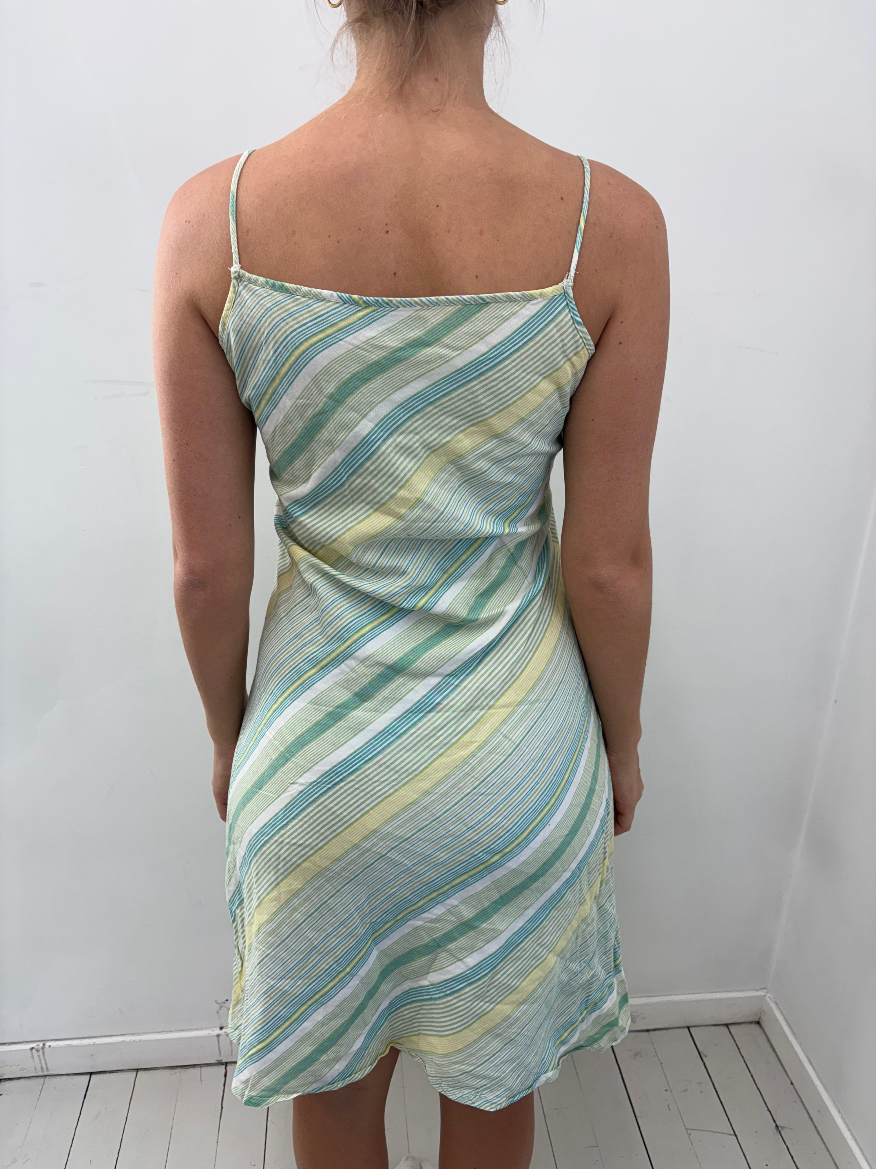 Pastel Stripe Slip Dress with Floral Detail