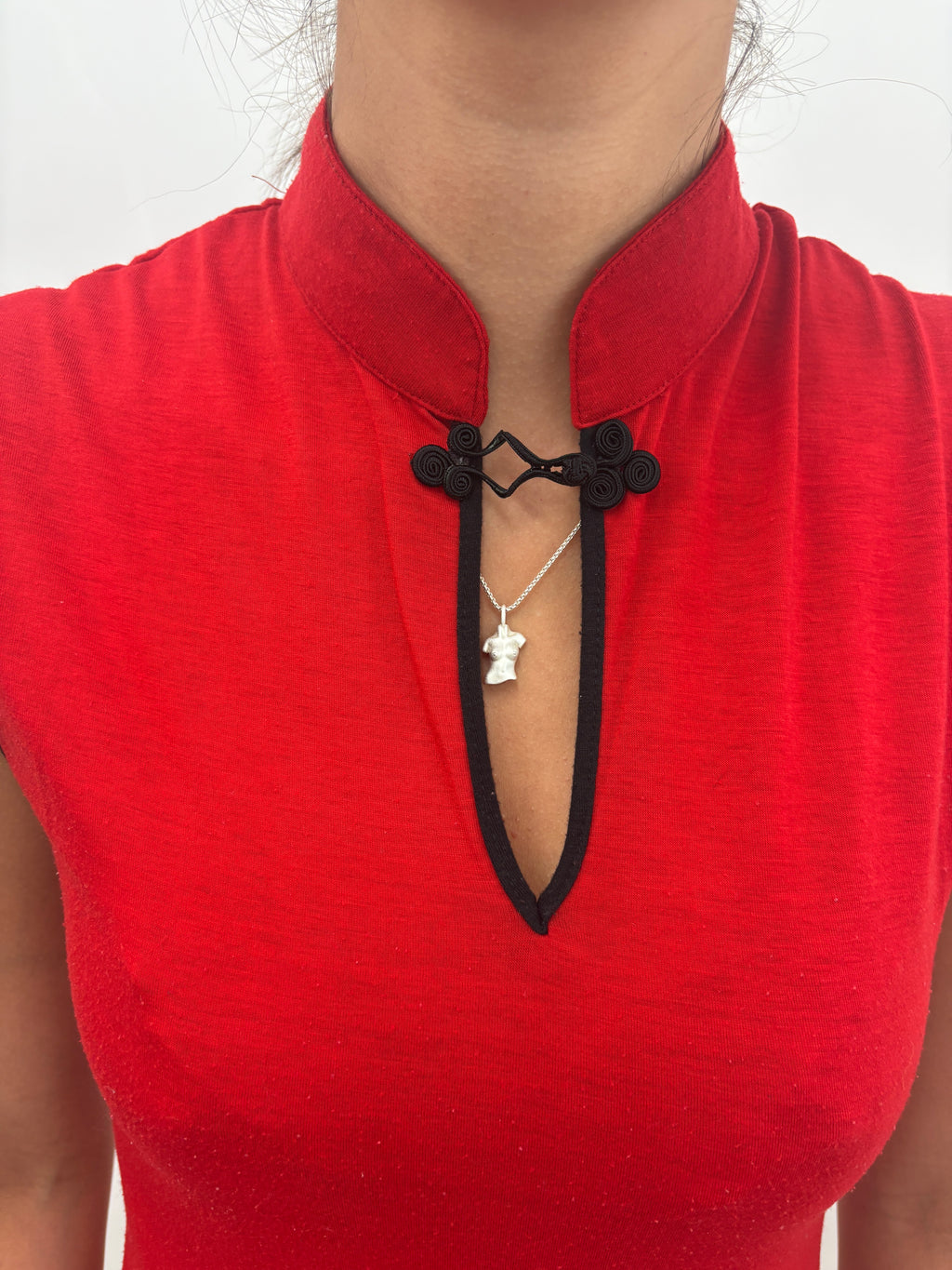 Red Cheongsam Style Dress Frog Closure Y2K