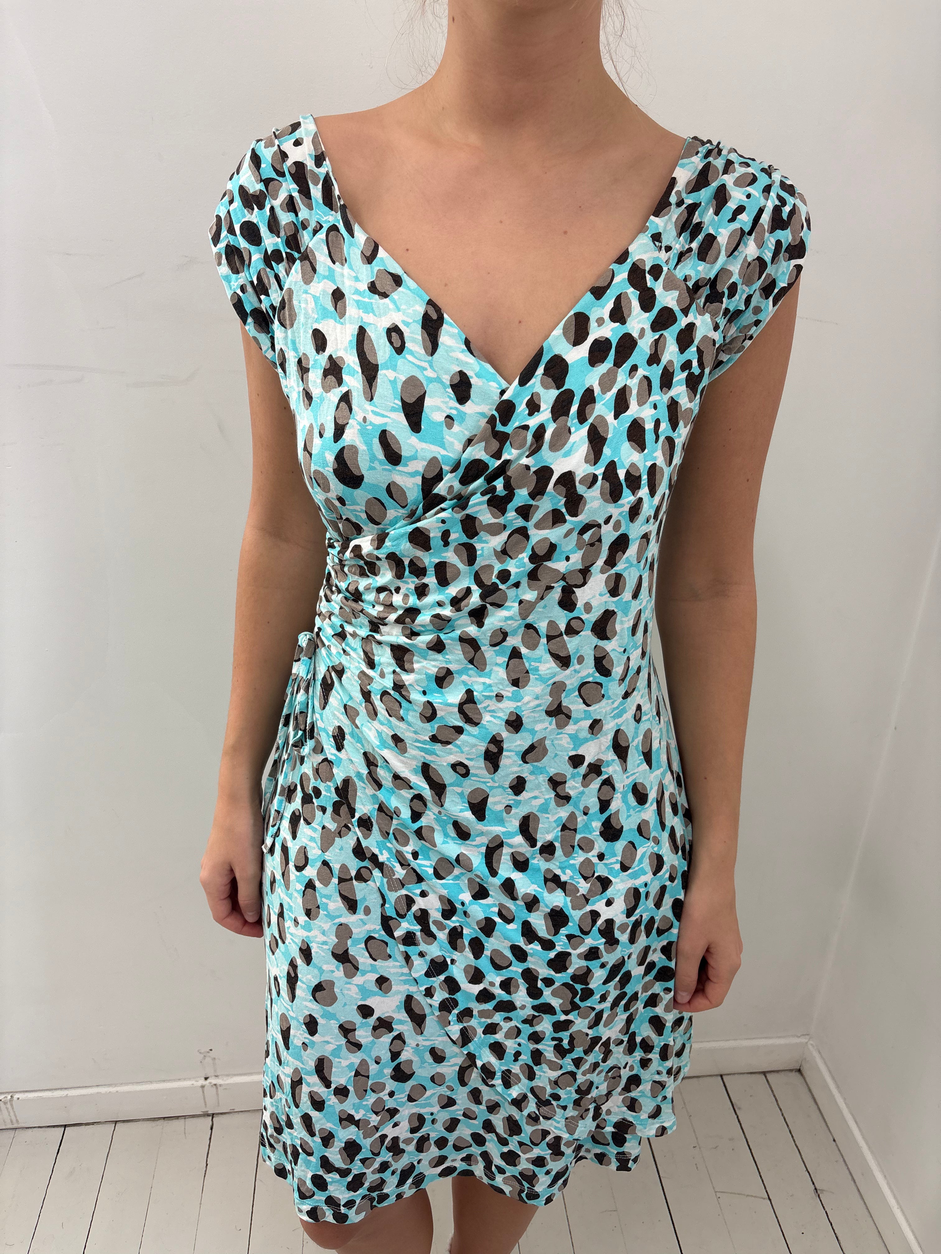 Blue Animal Print Strapless Mini Dress