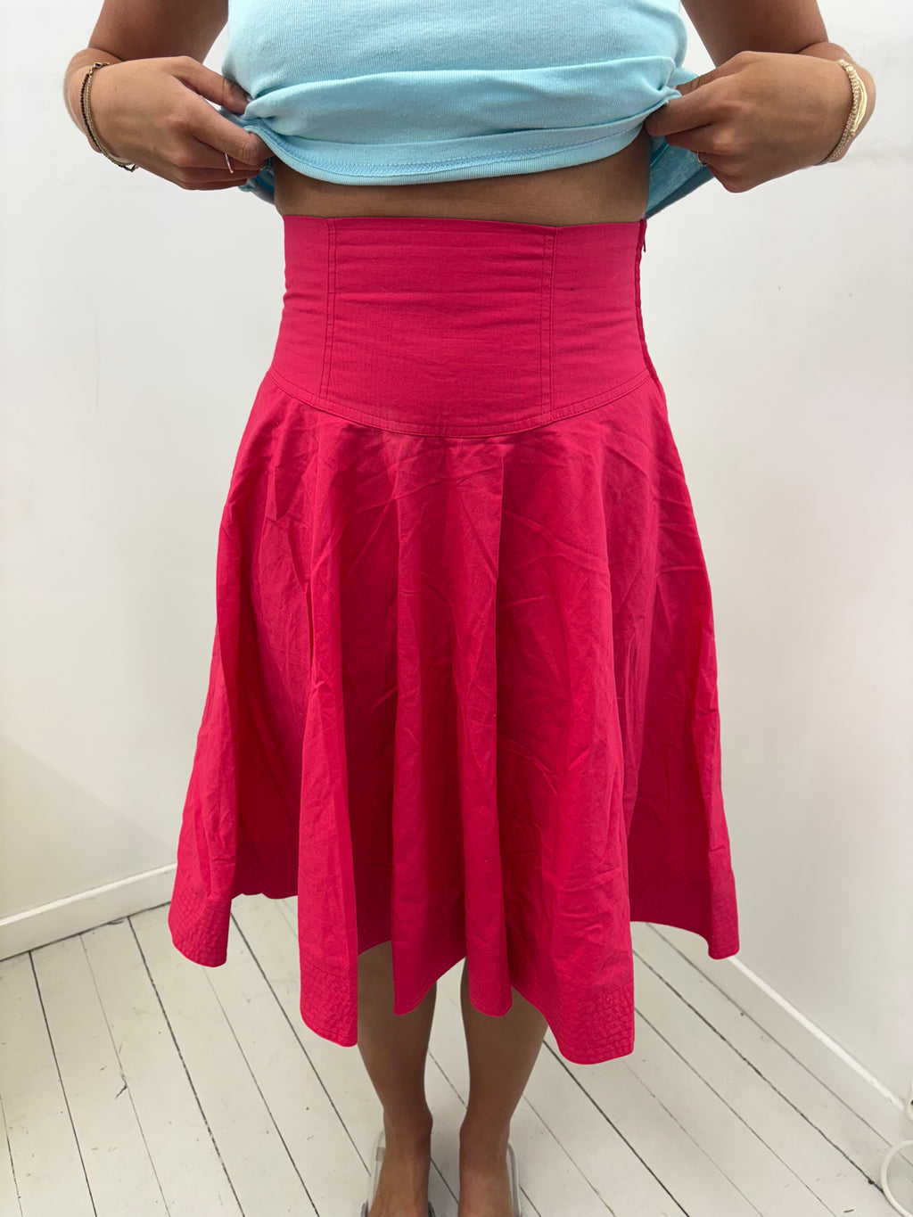 Hot Pink Wide Waistband Circle Midi Skirt