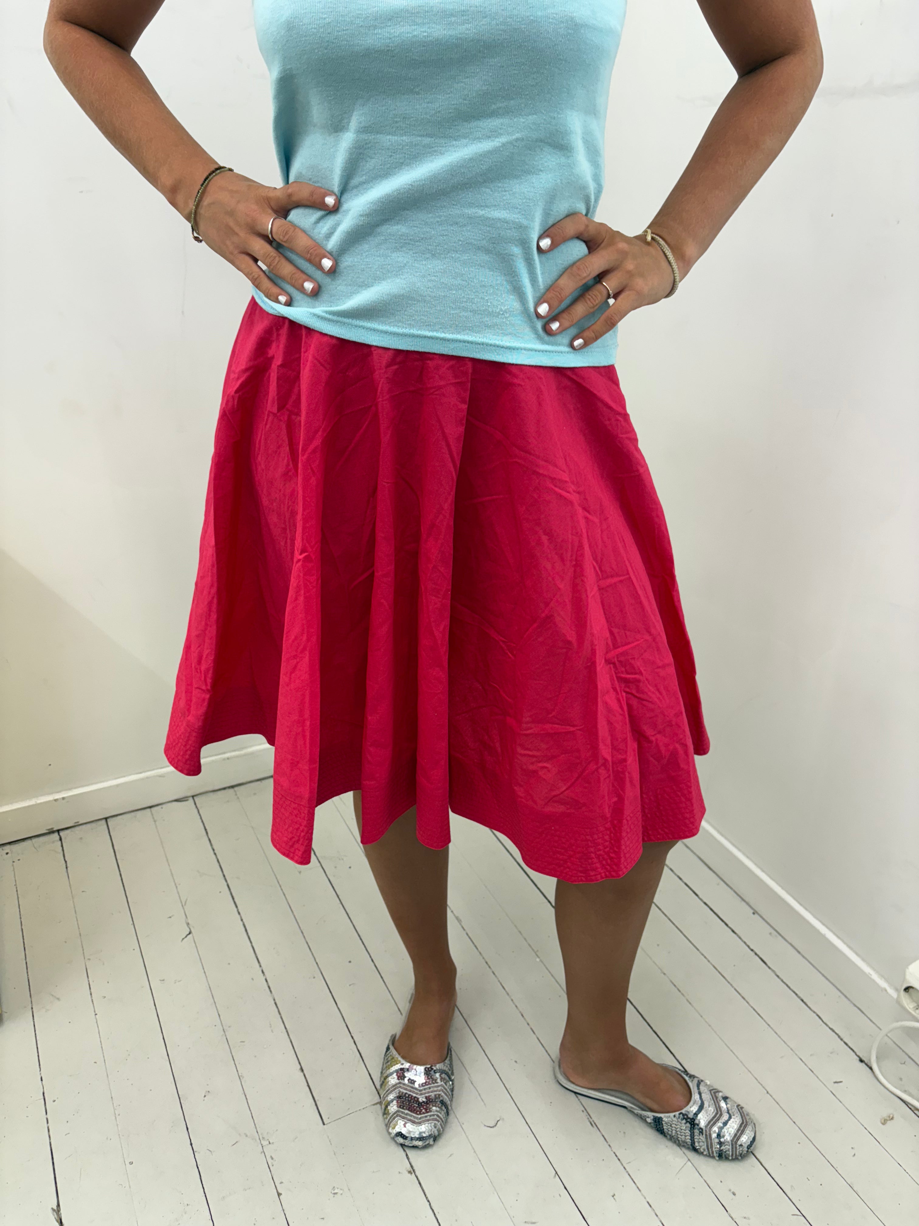 Hot Pink Wide Waistband Circle Midi Skirt