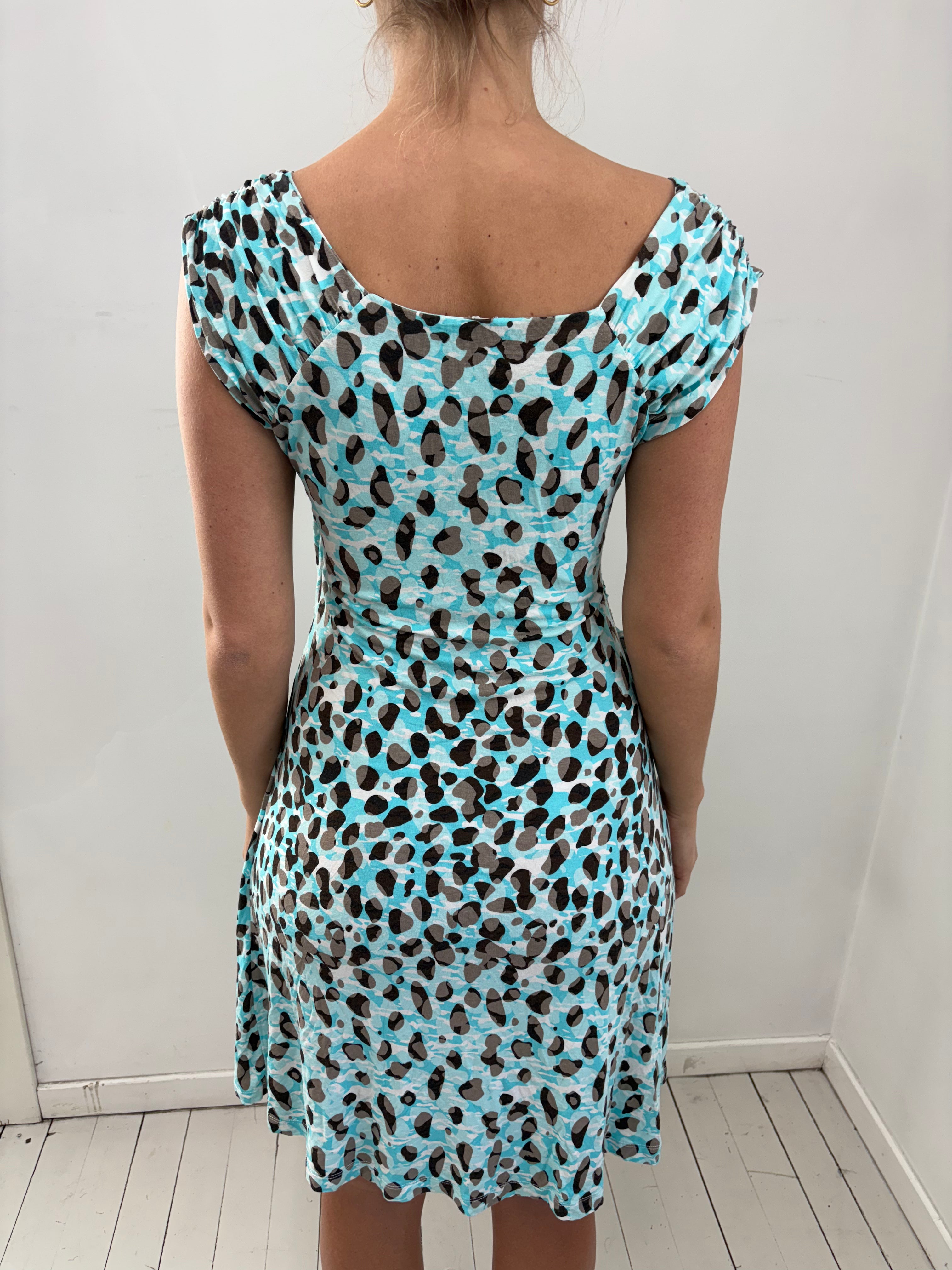 Blue Animal Print Strapless Mini Dress