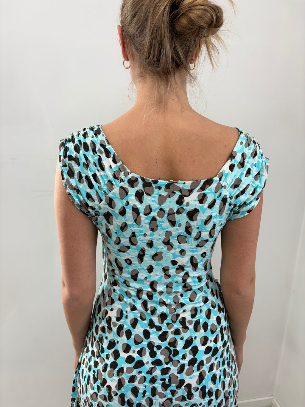 Blue Animal Print Strapless Mini Dress