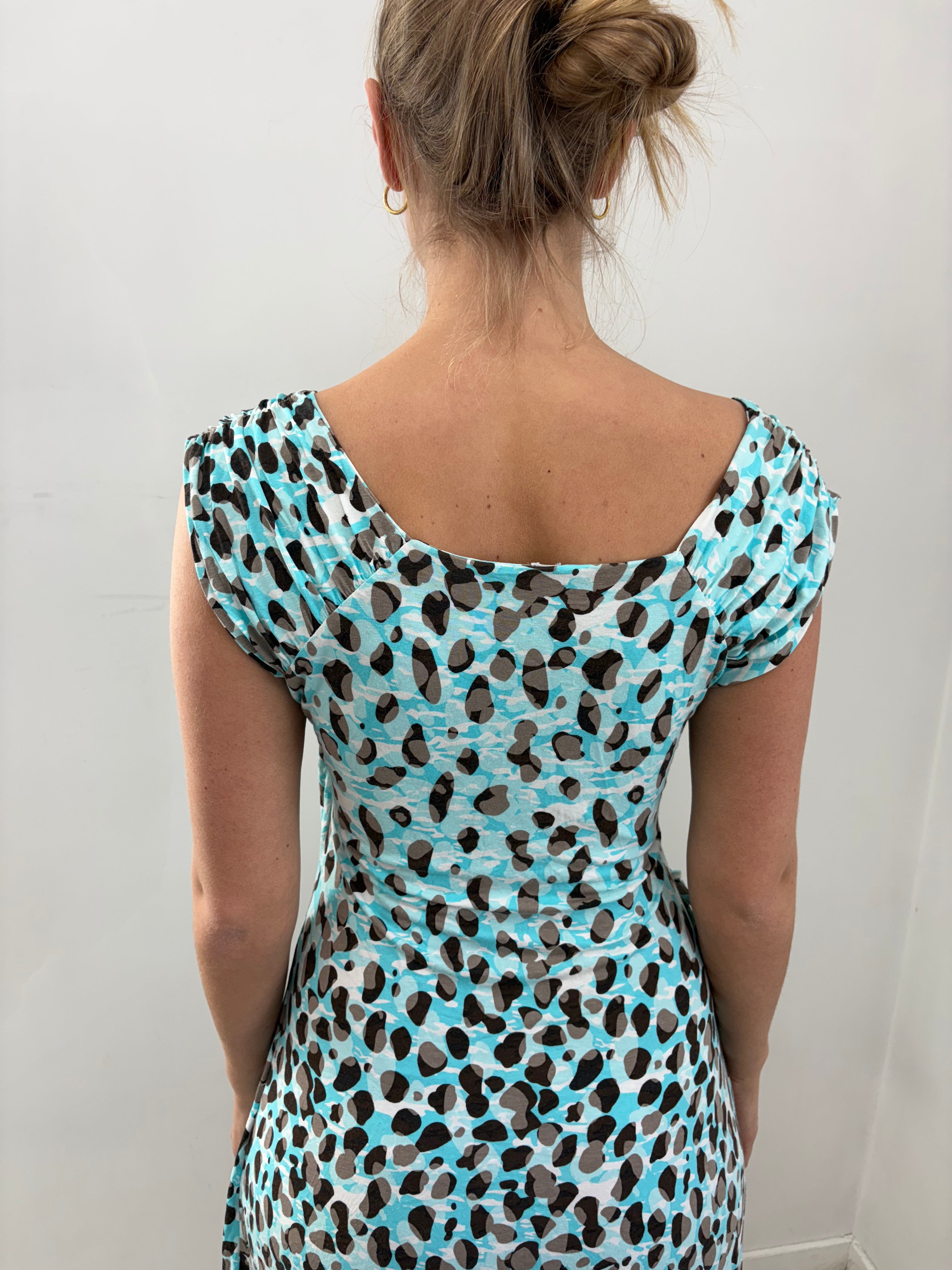 Blue Animal Print Strapless Mini Dress