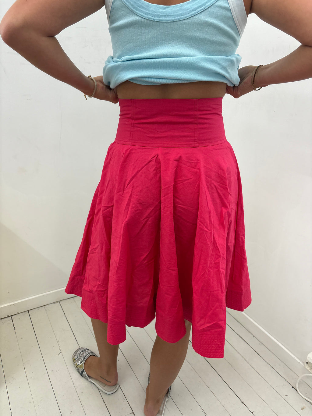 Hot Pink Wide Waistband Circle Midi Skirt
