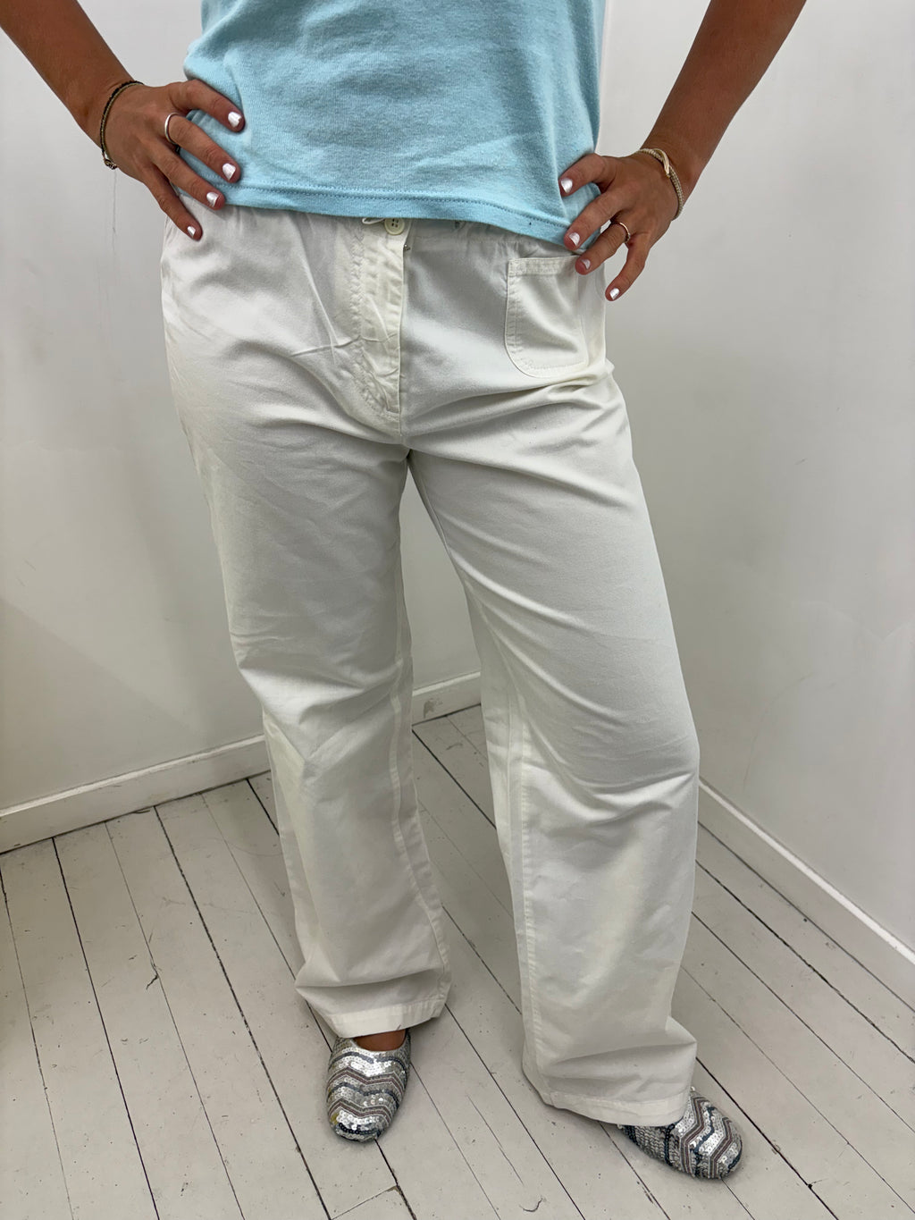 Vintage Off-White Wide Leg Trousers Button Fly