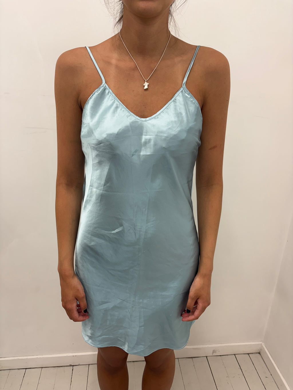 Light Blue Satin Slip Dress Y2K