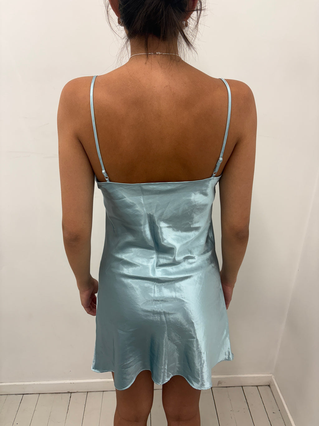 Light Blue Satin Slip Dress Y2K