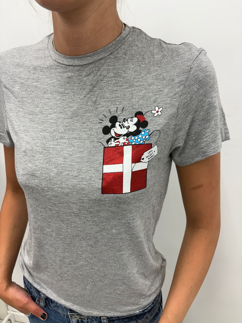 Grey Disney Mickey Minnie Christmas Gift Graphic Tee