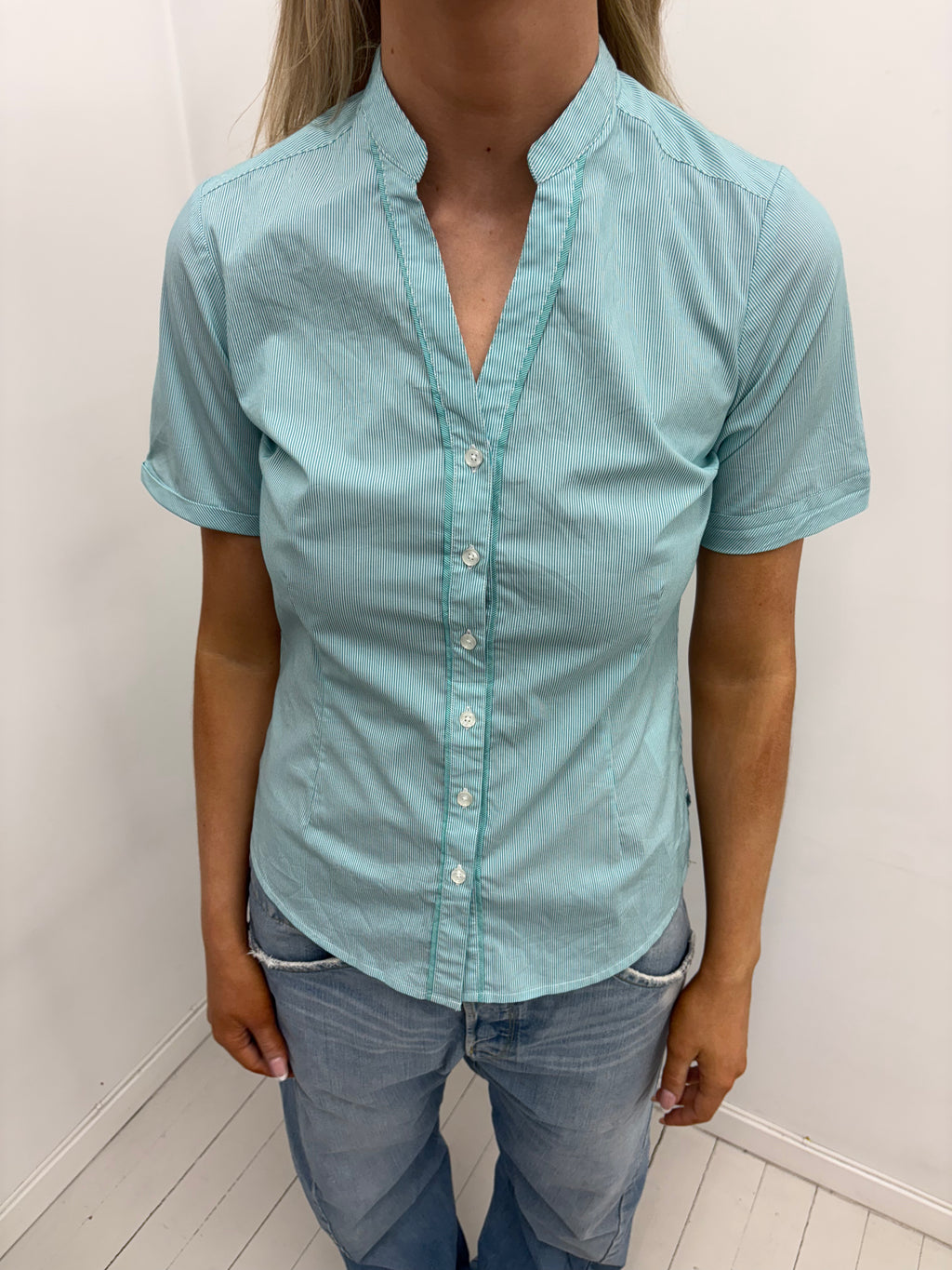 Mint pinstripe blouse