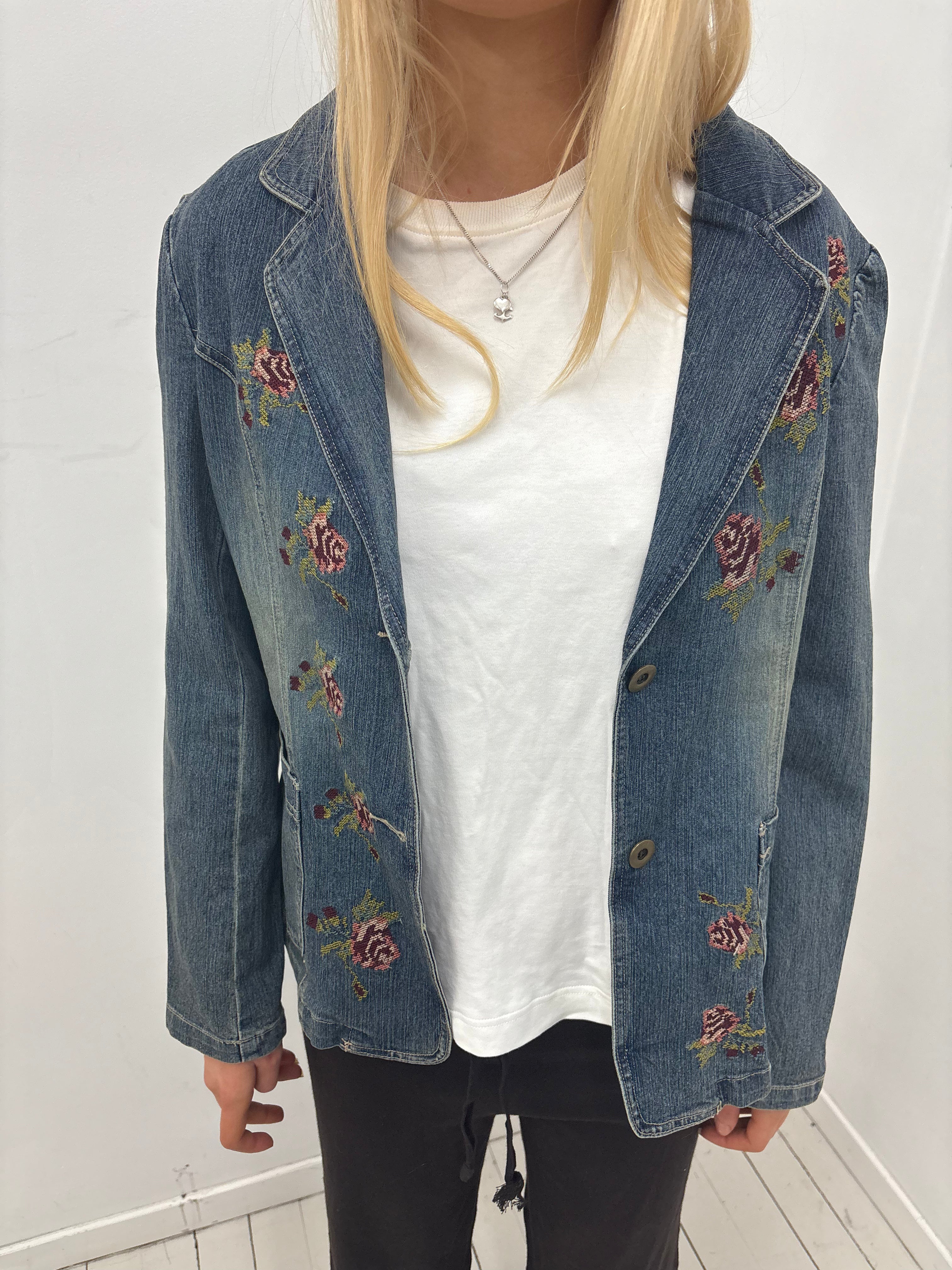 Y2K Embroidered Denim Blazer