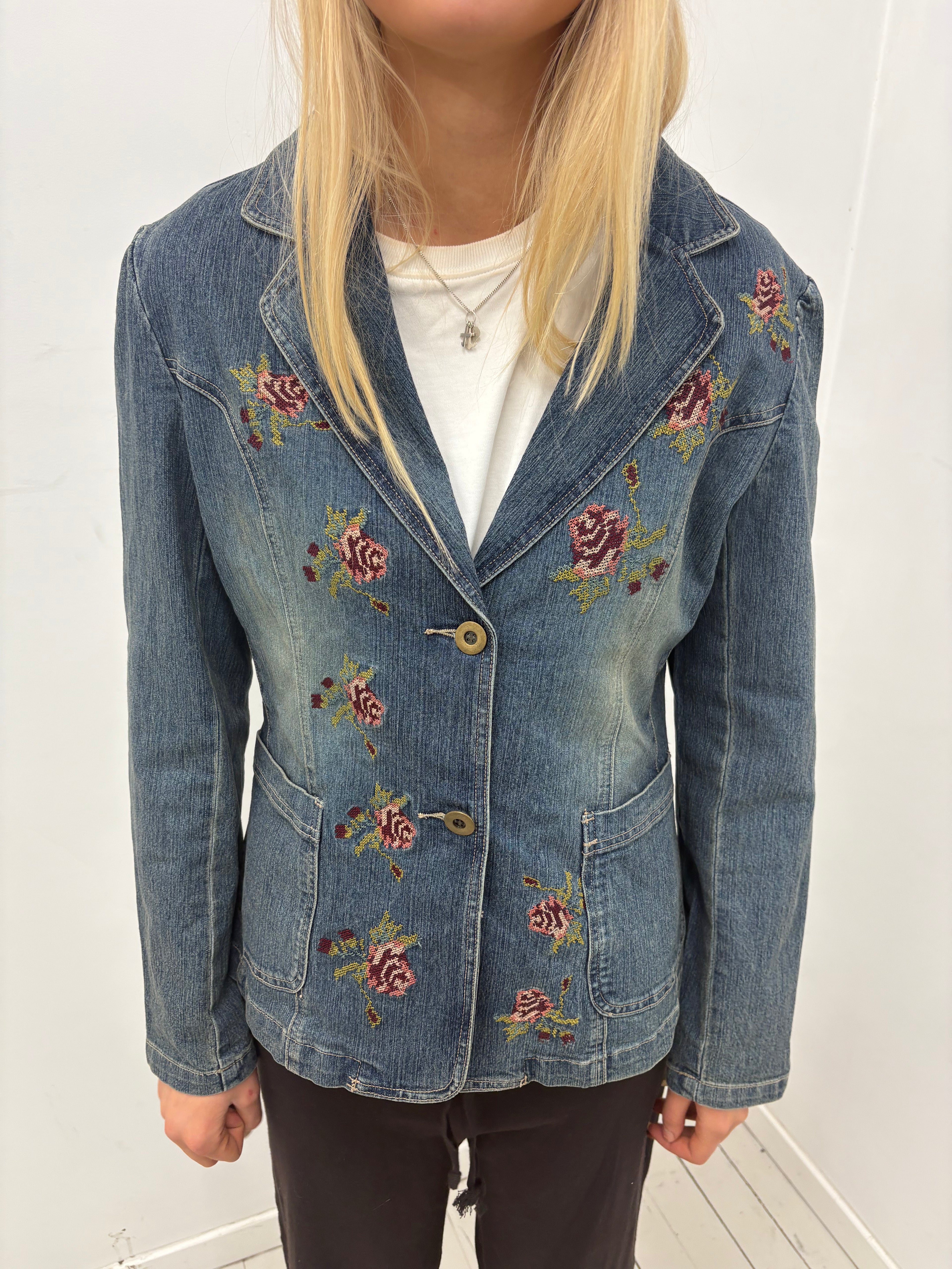 Y2K Embroidered Denim Blazer