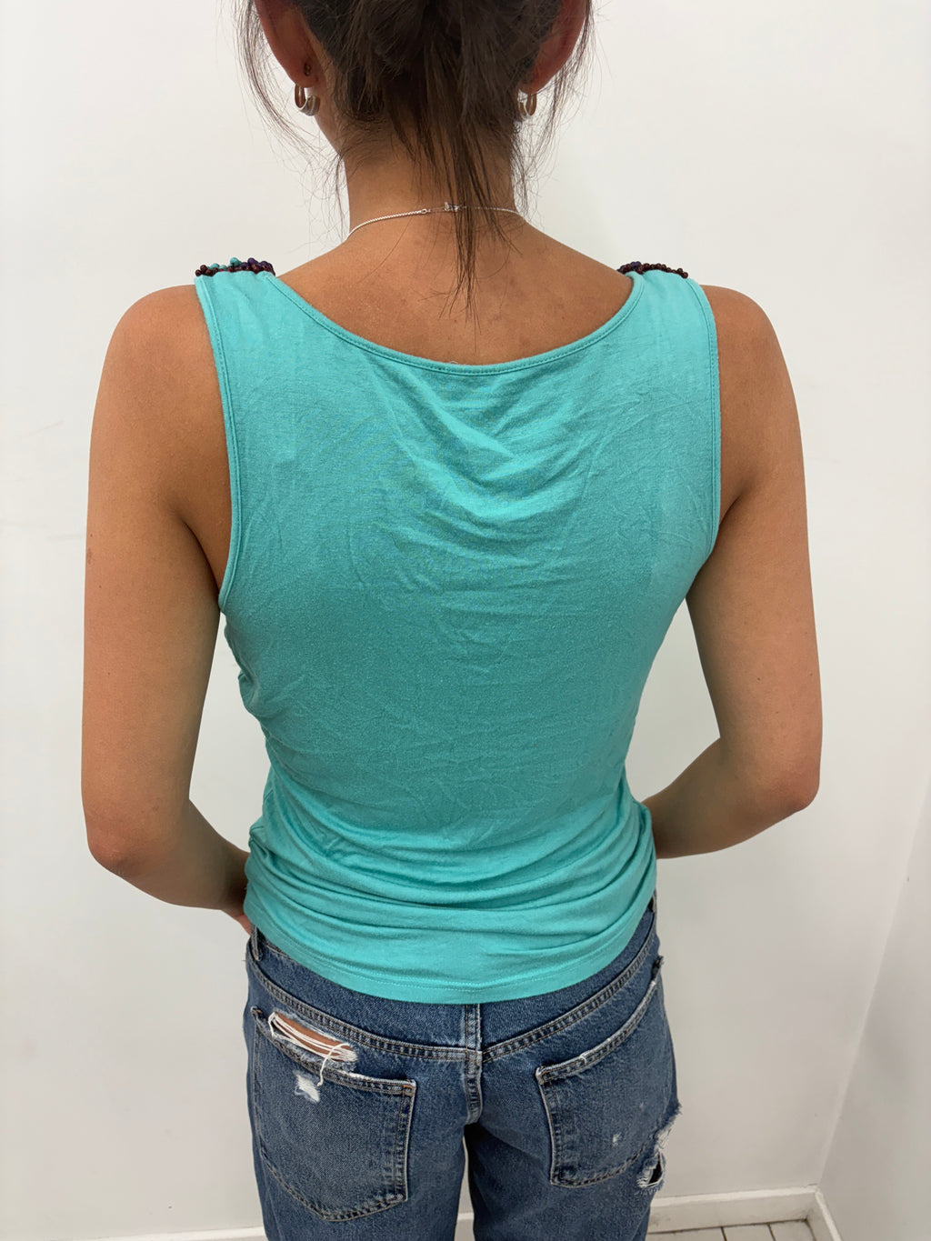 Turquoise Beaded V-Neck Boho Tank Top