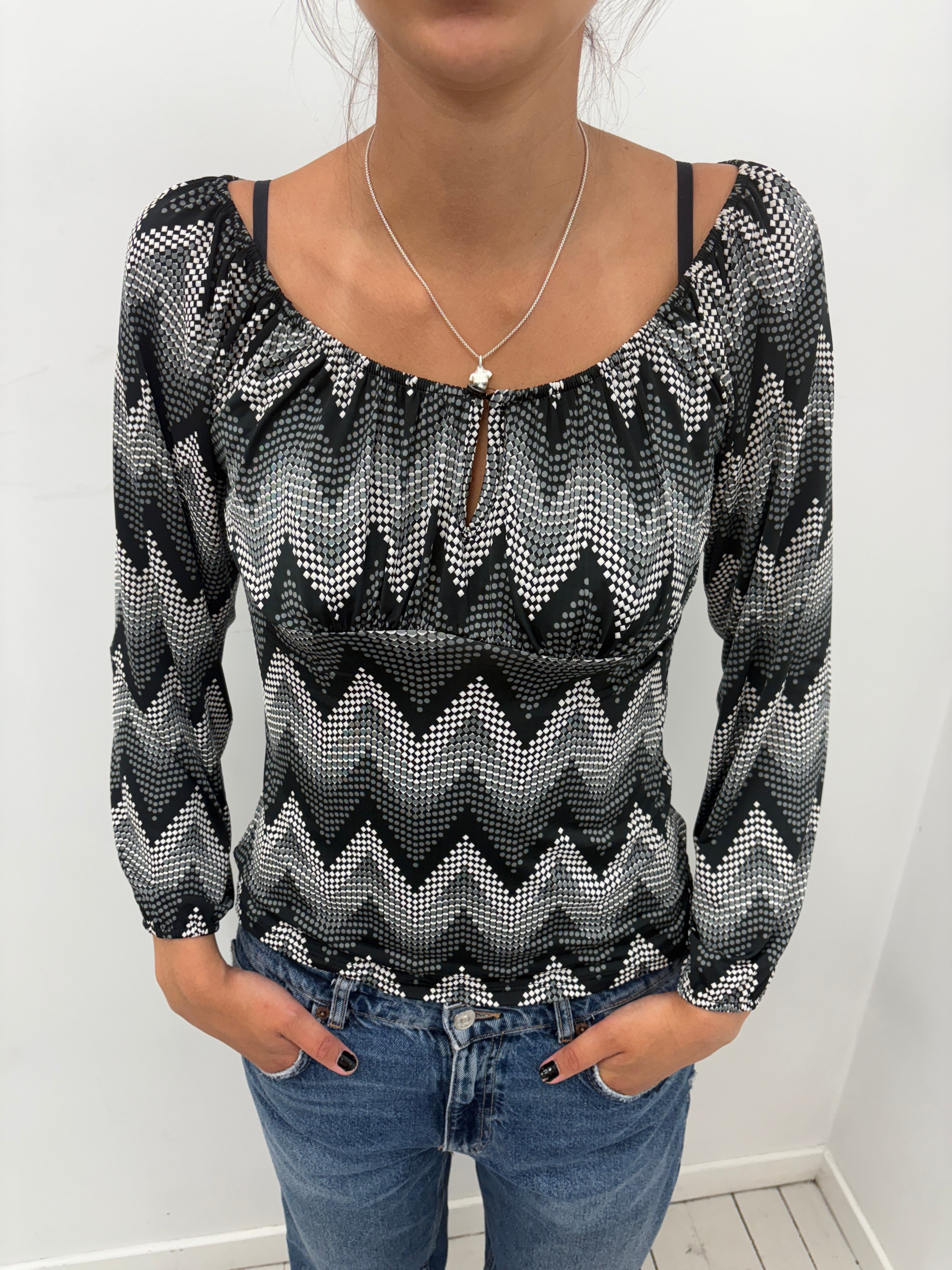 Black White Zigzag Print Top Strap Detail