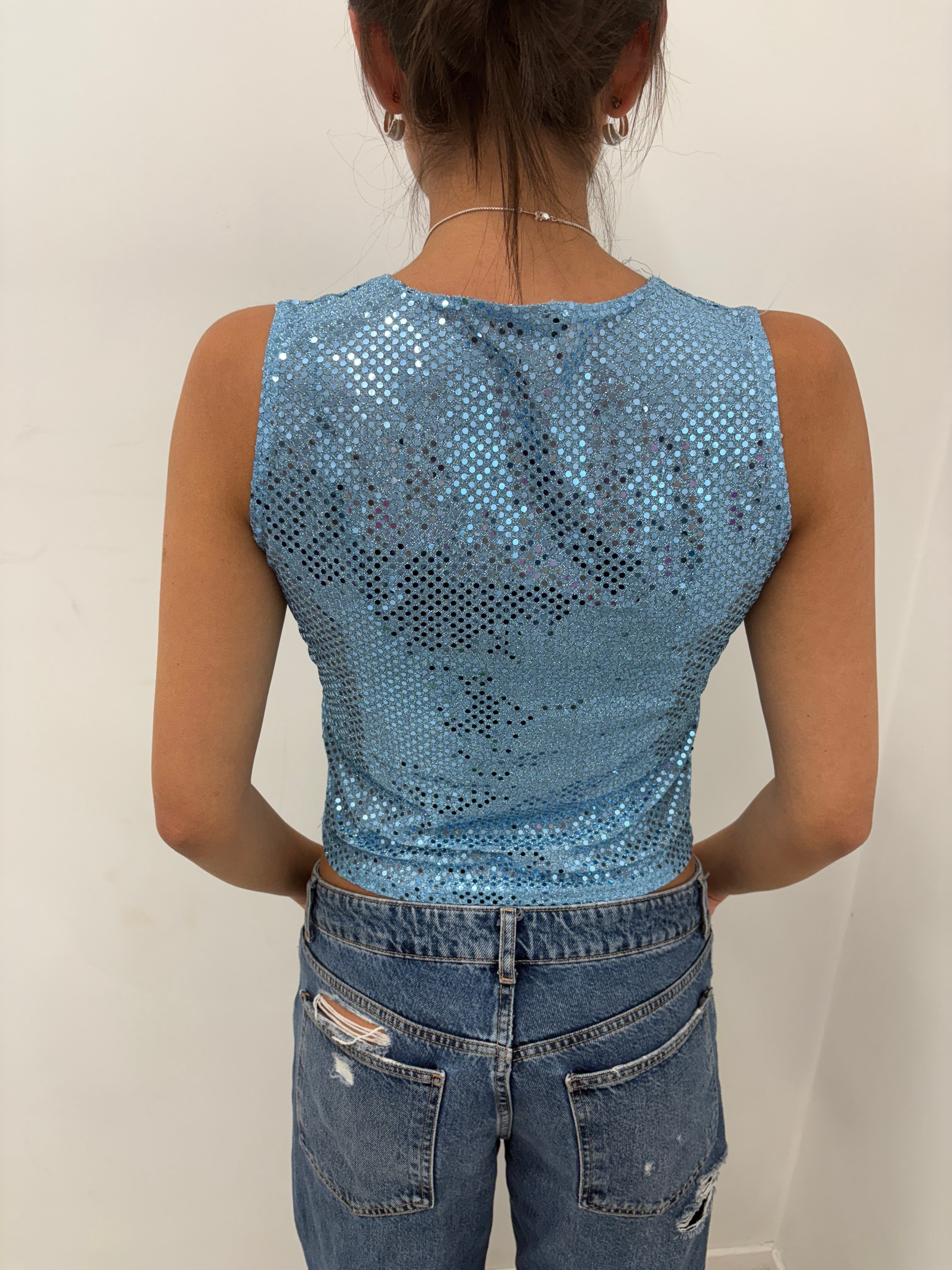 Light Blue Sequin Sparkle Tank Top