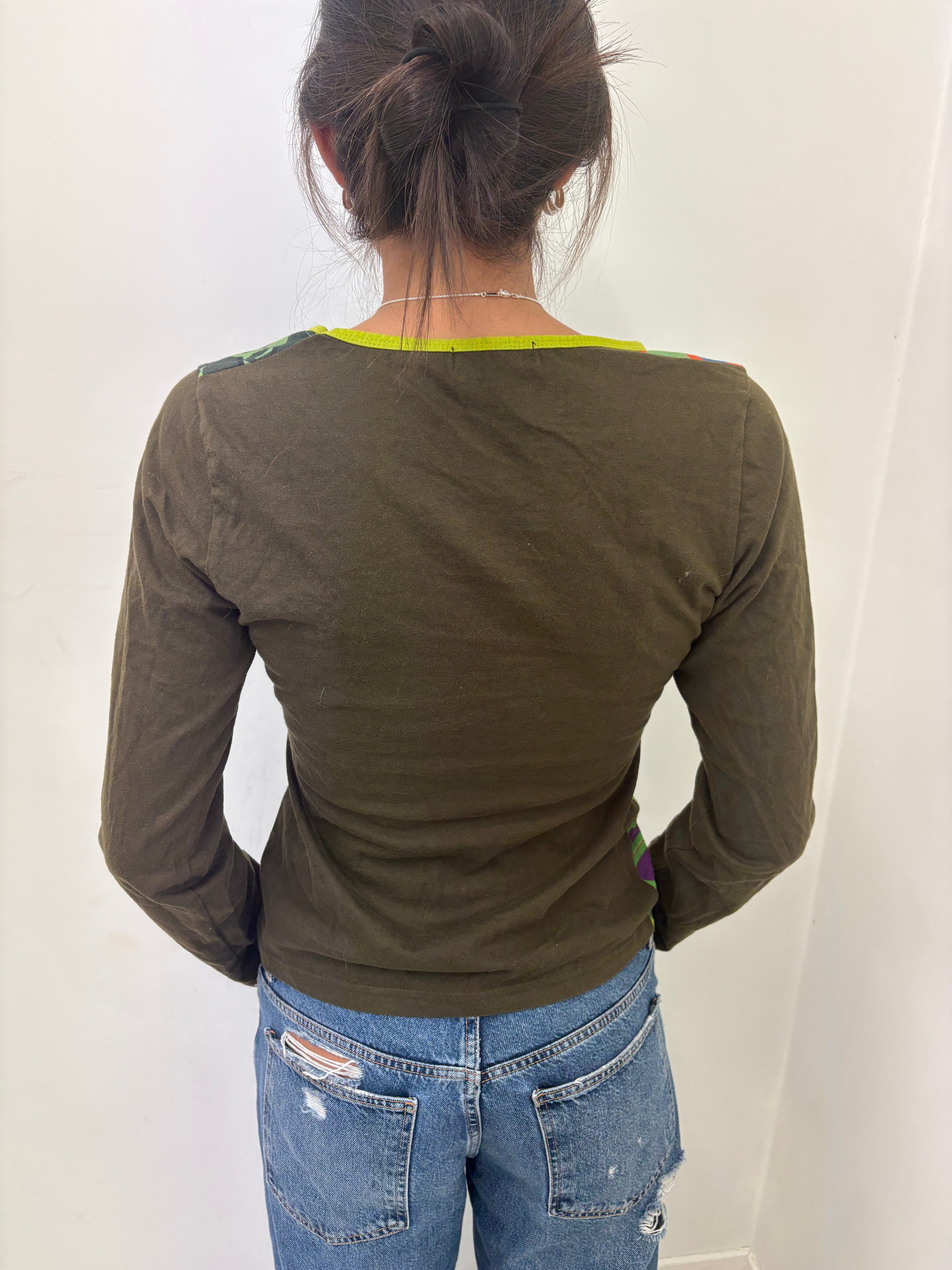 Green Psychedelic Floral Long Sleeve Top
