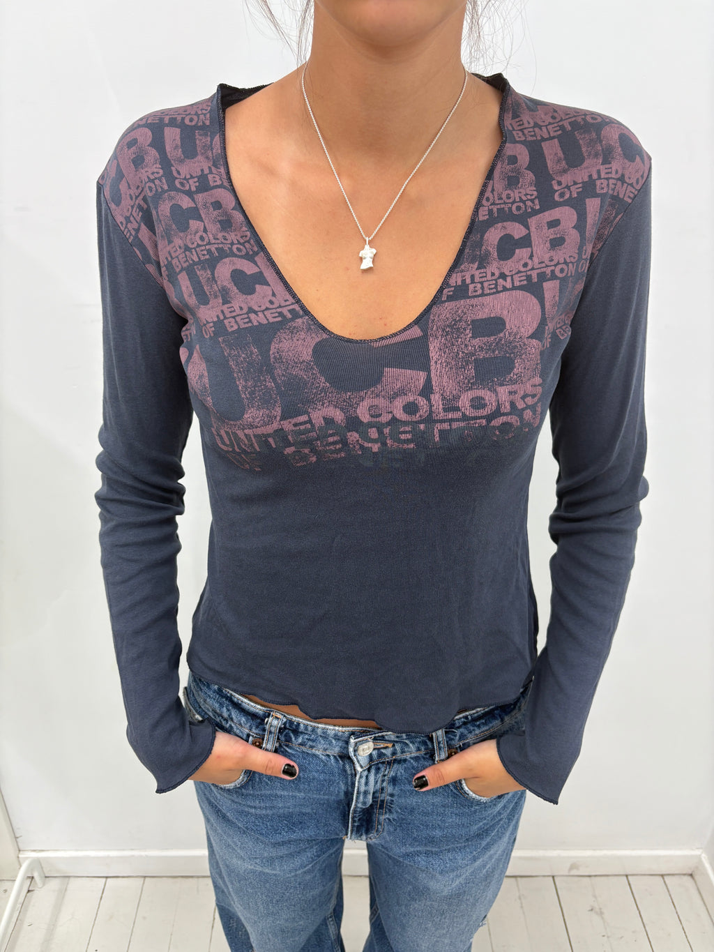 Navy United Colors of Benetton Graphic Top