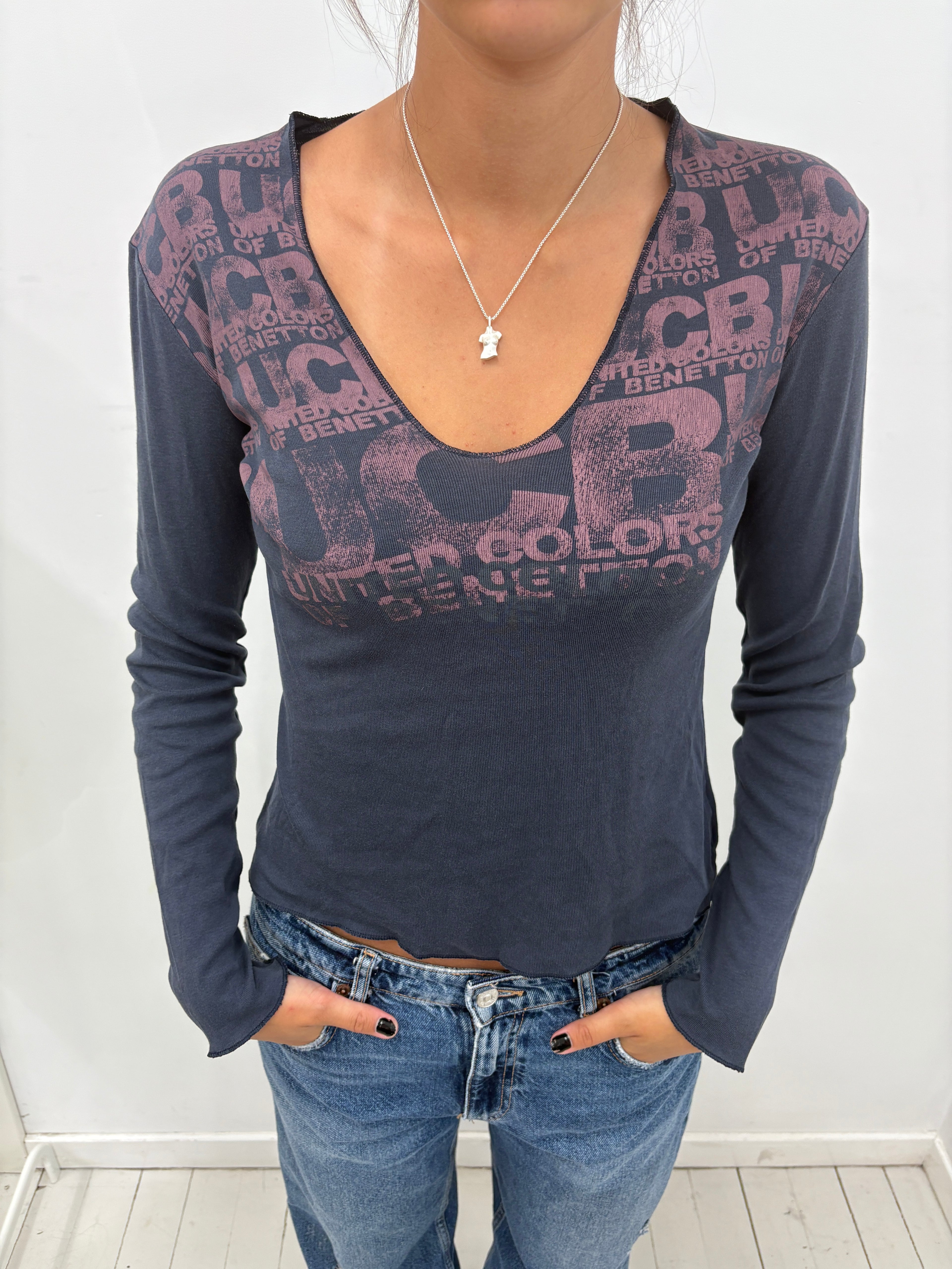 Navy United Colors of Benetton Graphic Top