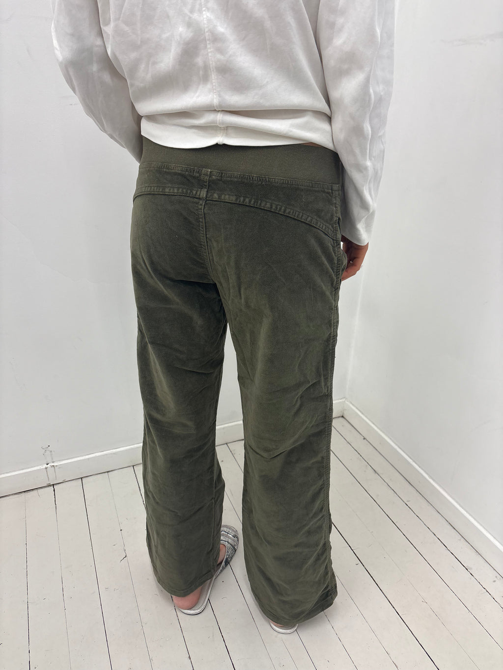 Y2K Olive Green Corduroy Low-Rise Flared Pants
