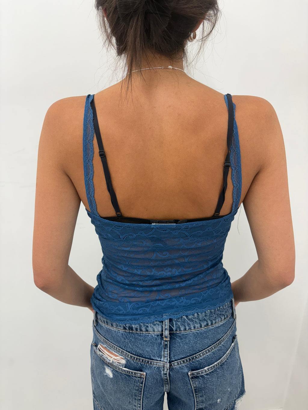 Blue Floral Lace Cami Top
