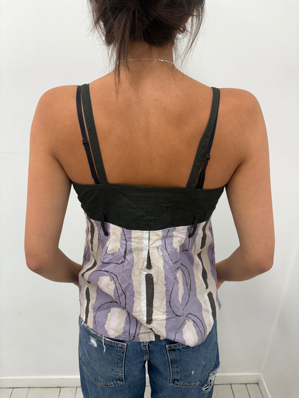 Black Purple Abstract Print Corset Cami