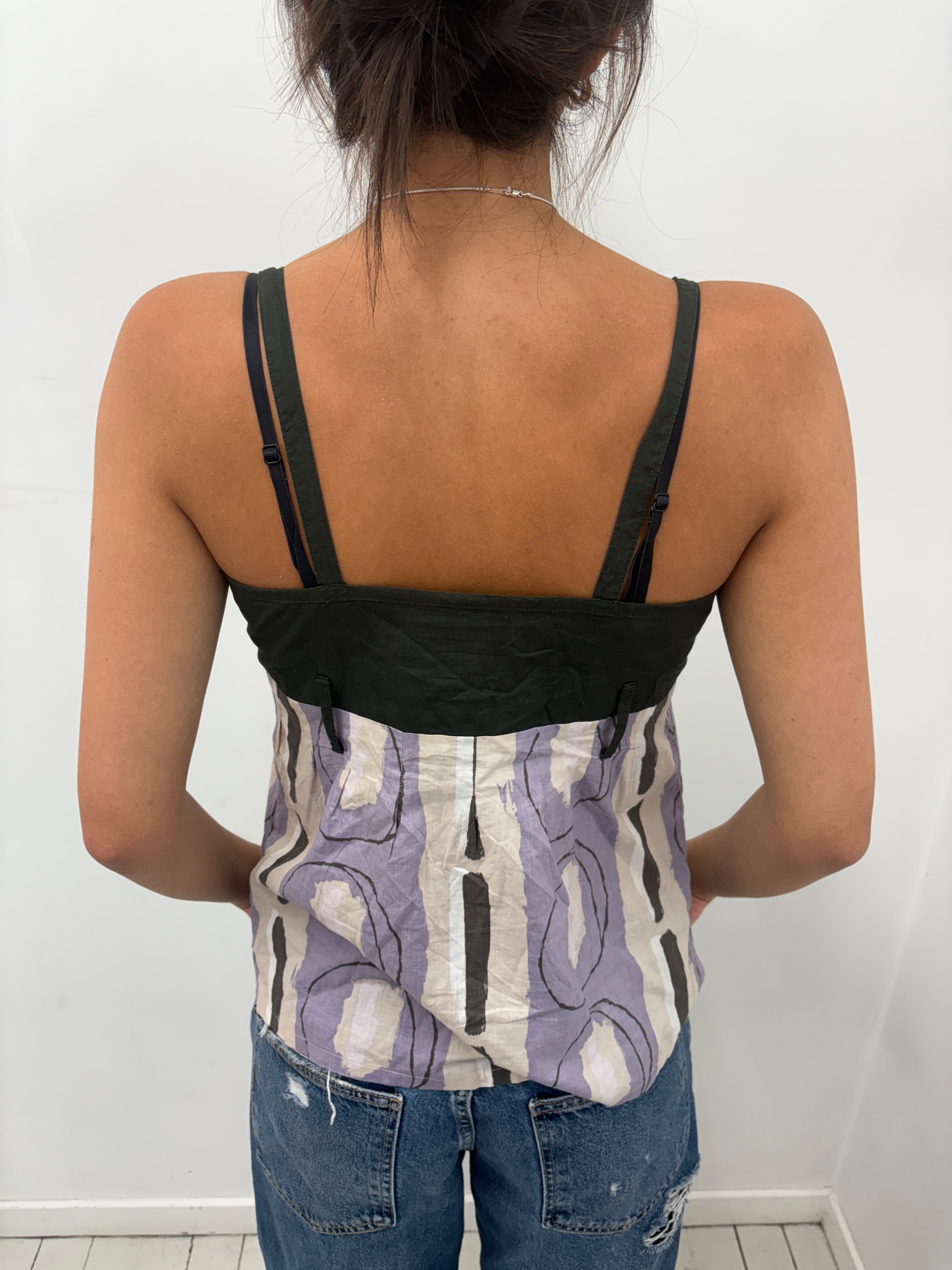 Black Purple Abstract Print Corset Cami