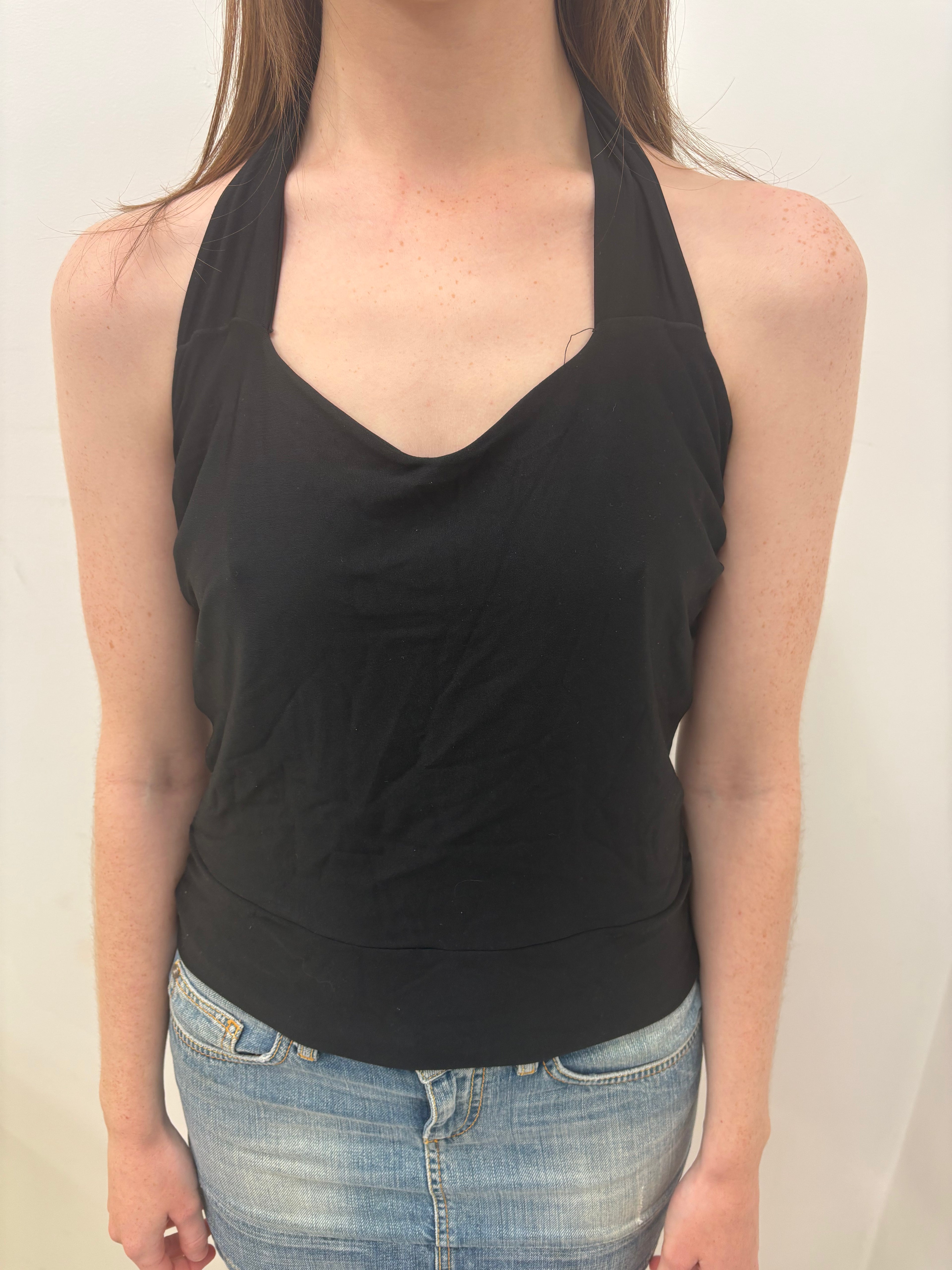 Black Halter Neck Cowl Top Y2K Minimal