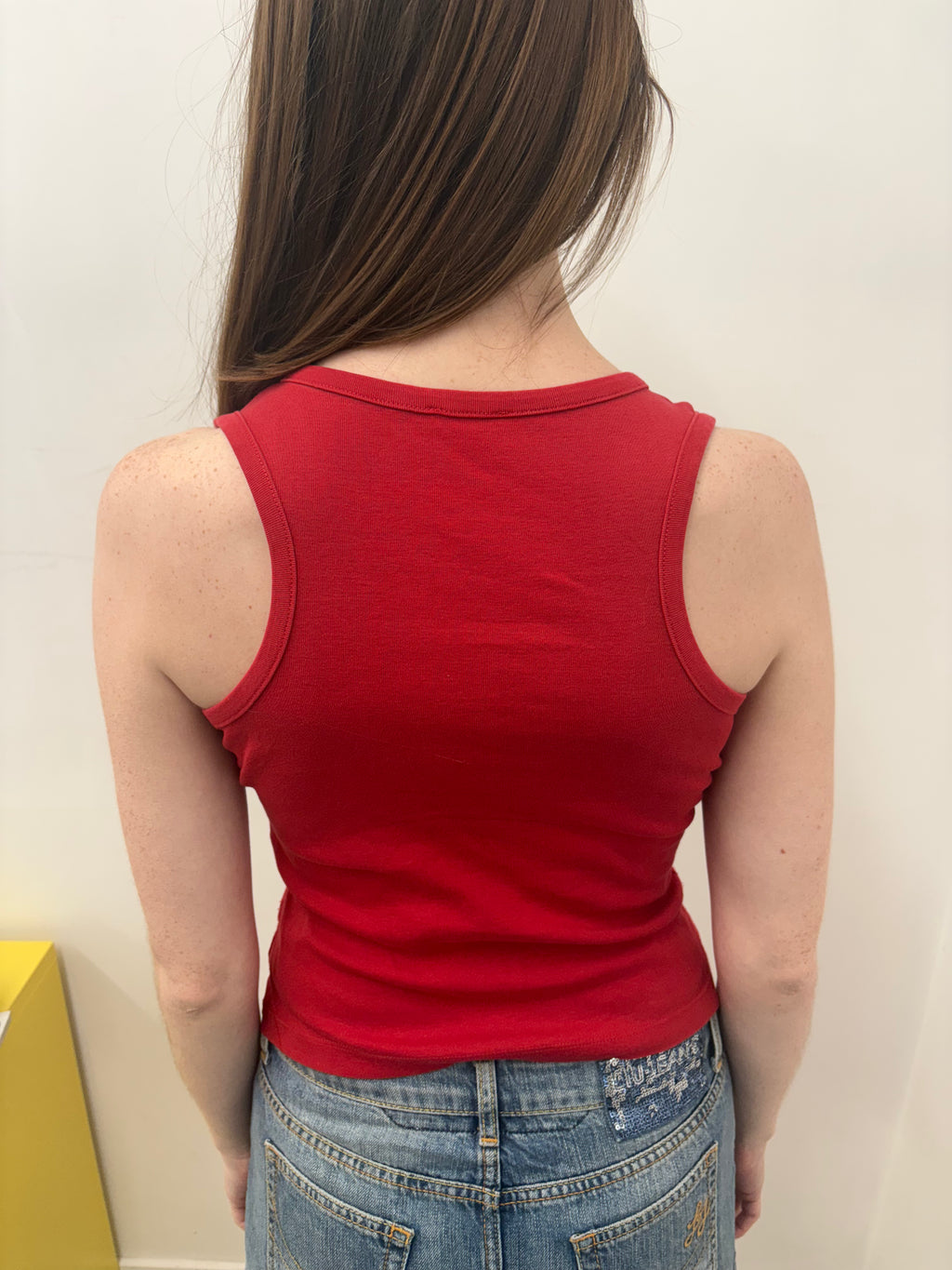 Red Deep-V Fitted Tank Silver Snap Detail
