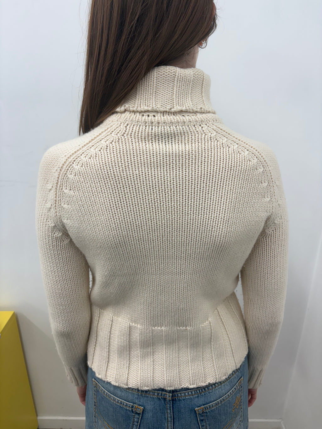 Cream Chunky Knit Turtleneck Gold Crest Emblem