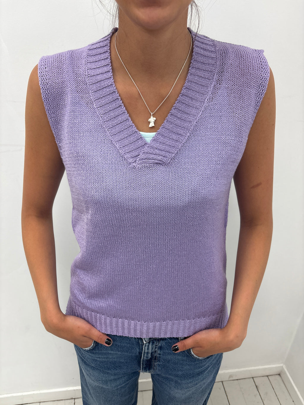 Lilac Knit V-Neck Sweater Vest
