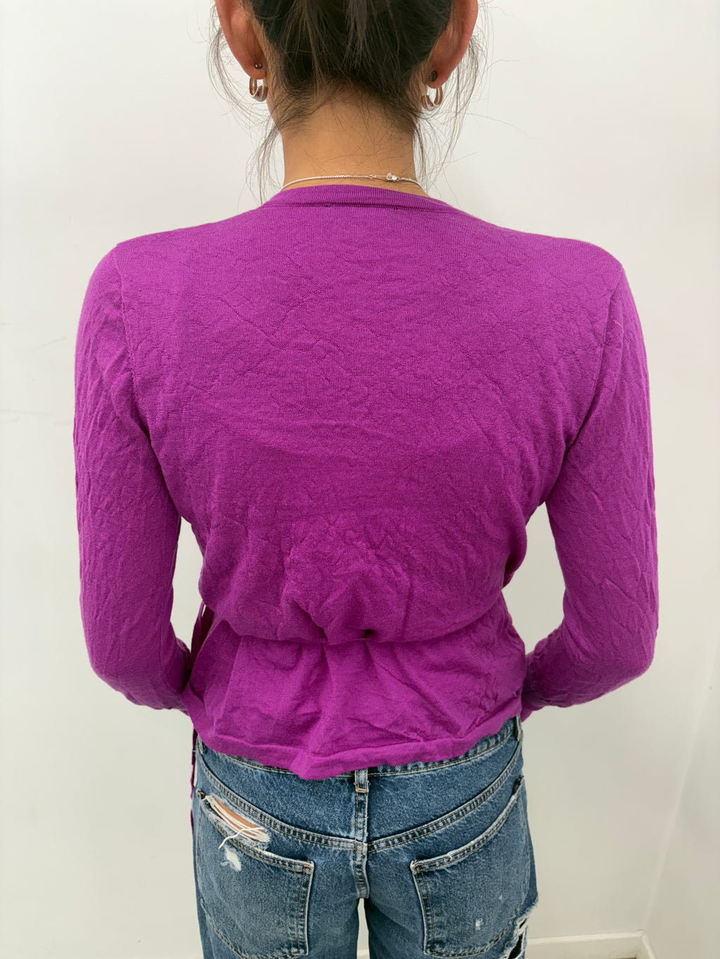 Purple Crinkle Knit Wrap Cardigan Top