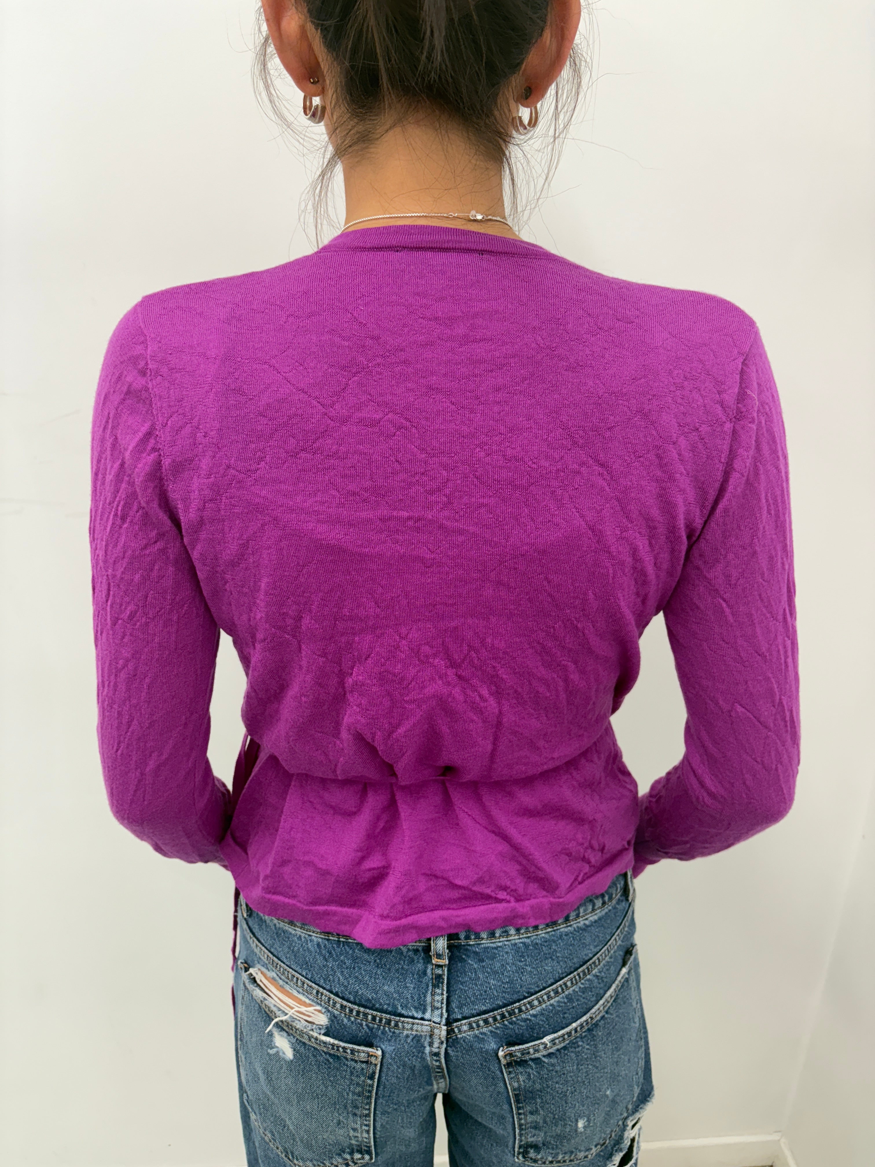 Purple Crinkle Knit Wrap Cardigan Top