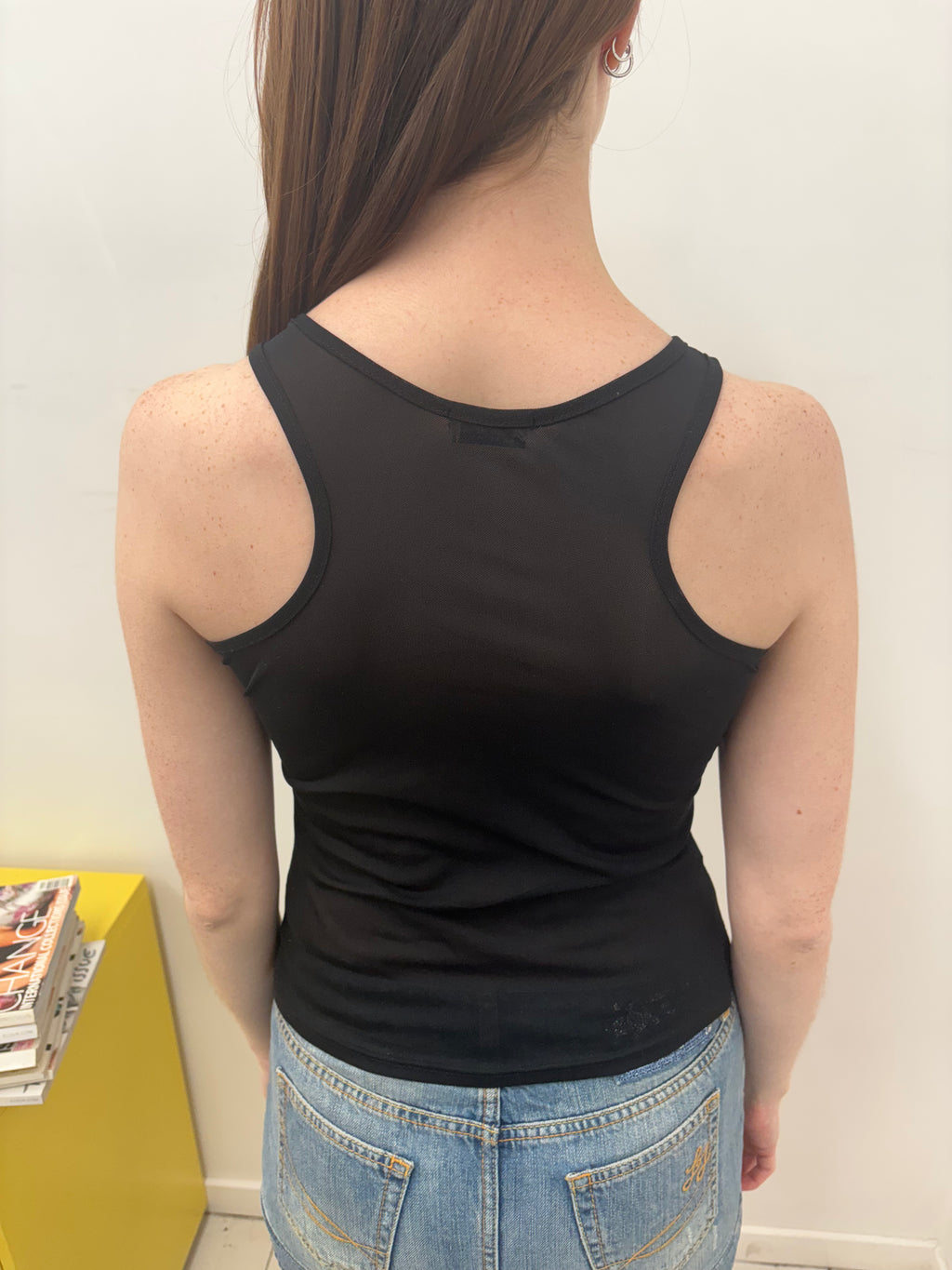 Black Embroidered Floral Mesh Tank Romantic Y2K