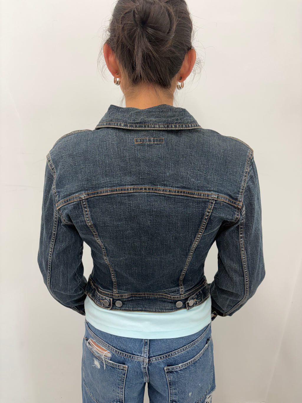 Dark Wash Denim Jacket Contrast Stitching