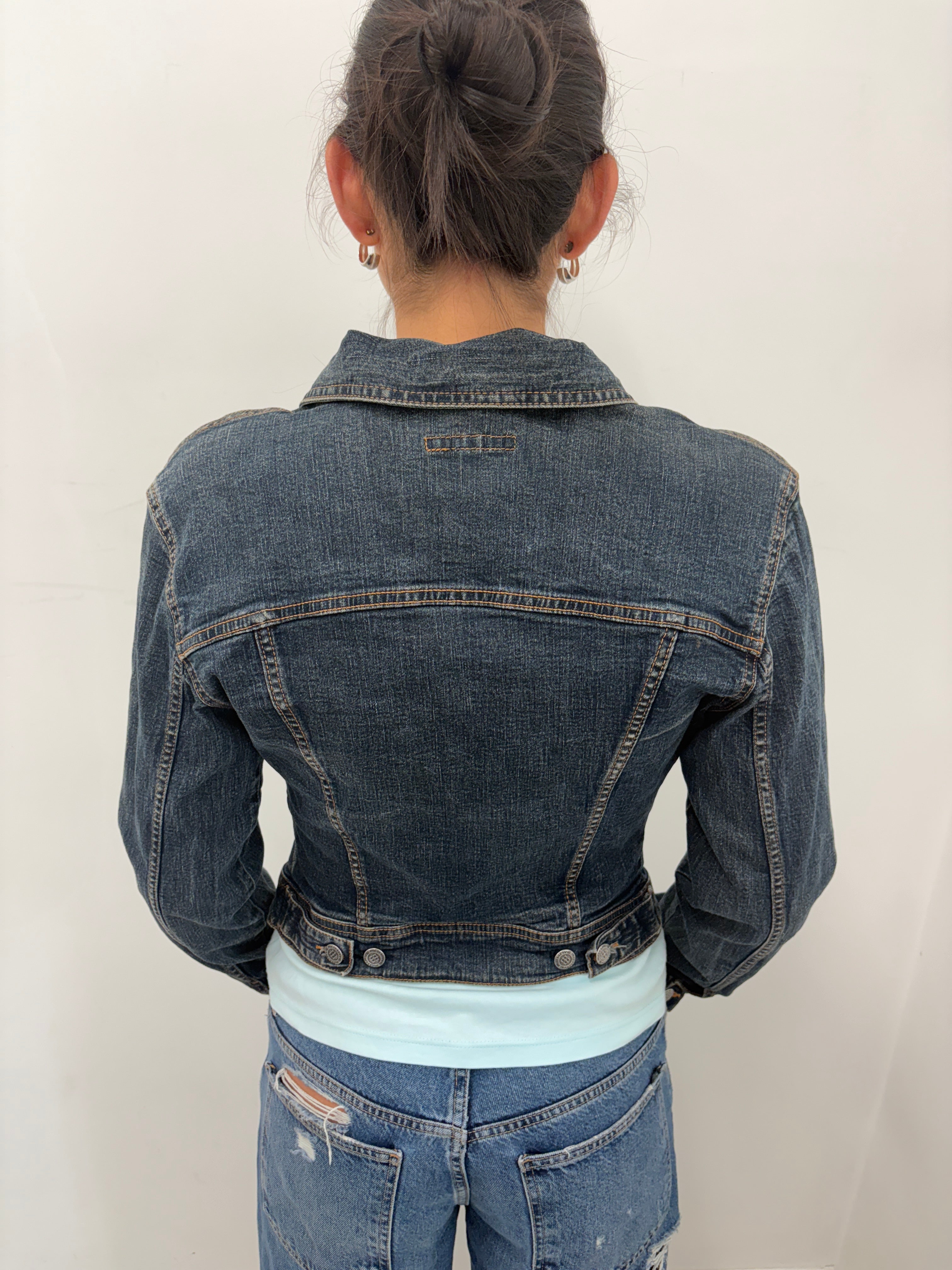 Dark Wash Denim Jacket Contrast Stitching