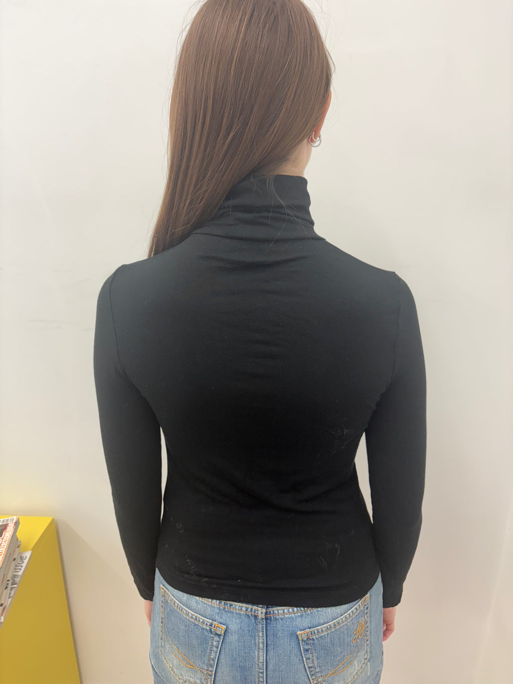 Black Sequin Graphic Fitted Turtleneck Top Y2K